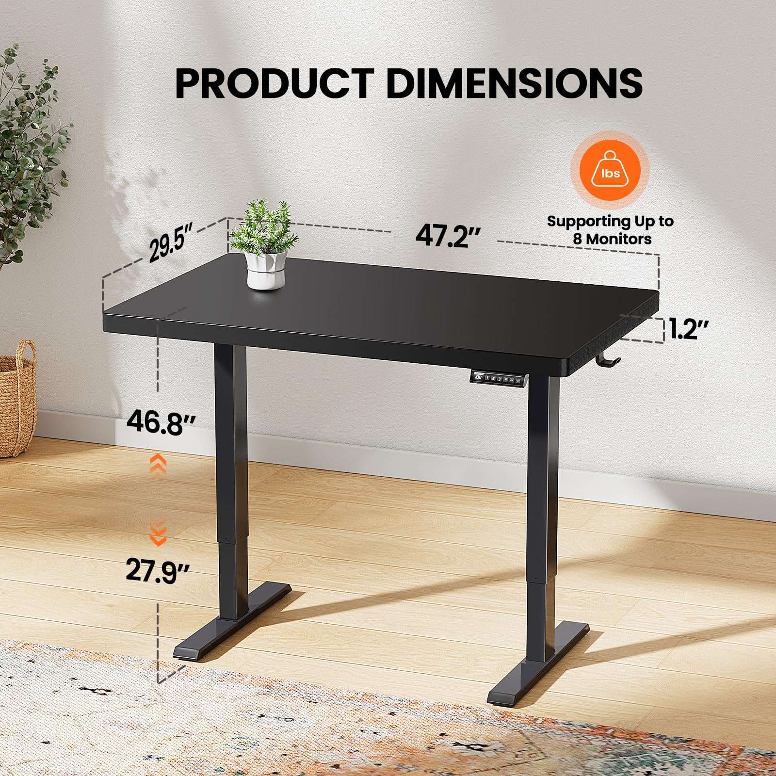 ErGear Whole Piece Standing Desk, 48x30 Inch Thick Adjustable Desk with 4 Height Memory, Electric Sit Stand Desk with Cable Management Tray, Ergonomic Desk for Home Office, Black, EGESD74B - FocusAid Essentials: Empowering ADHD Living