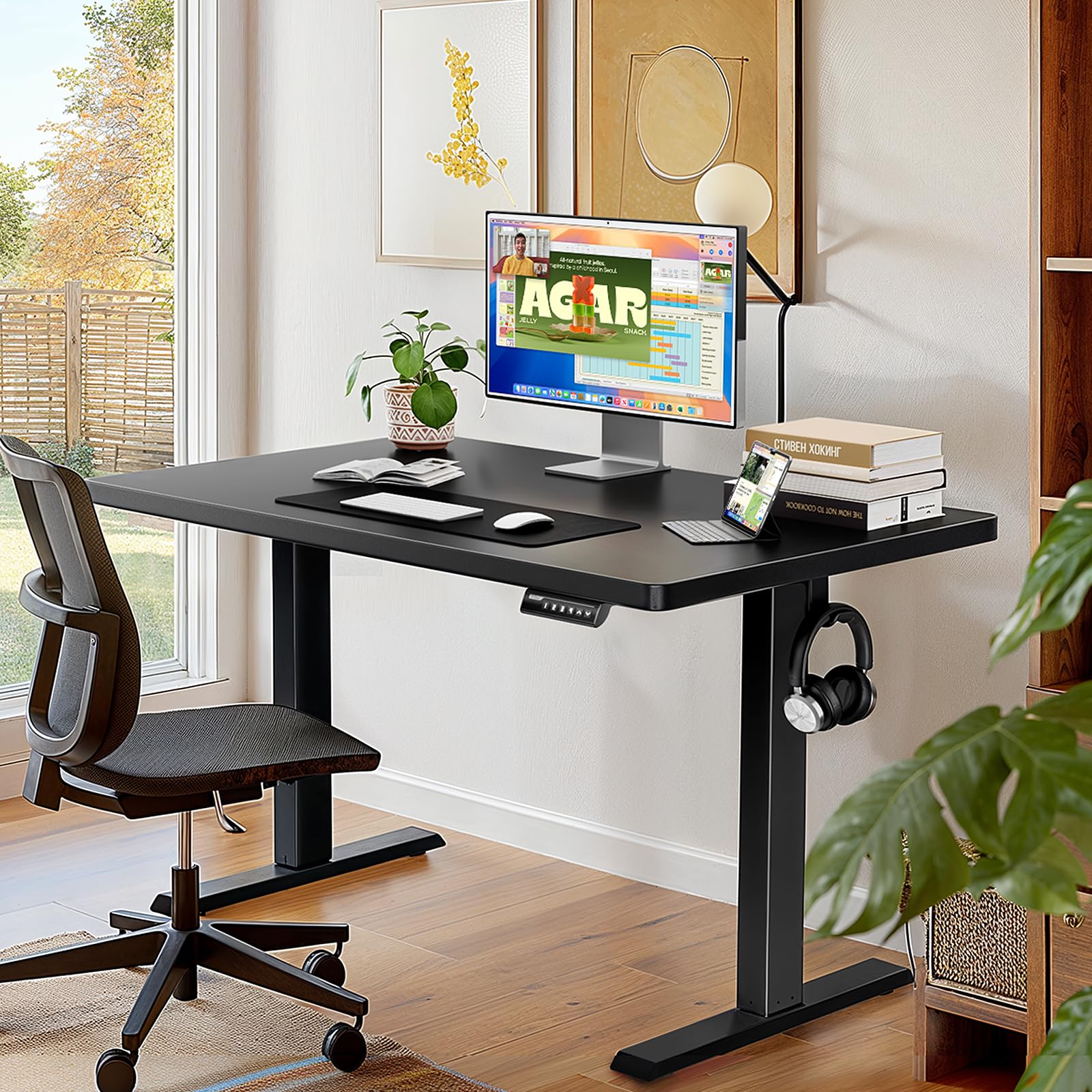 ErGear Whole Piece Standing Desk, 48x30 Inch Thick Adjustable Desk with 4 Height Memory, Electric Sit Stand Desk with Cable Management Tray, Ergonomic Desk for Home Office, Black, EGESD74B - FocusAid Essentials: Empowering ADHD Living