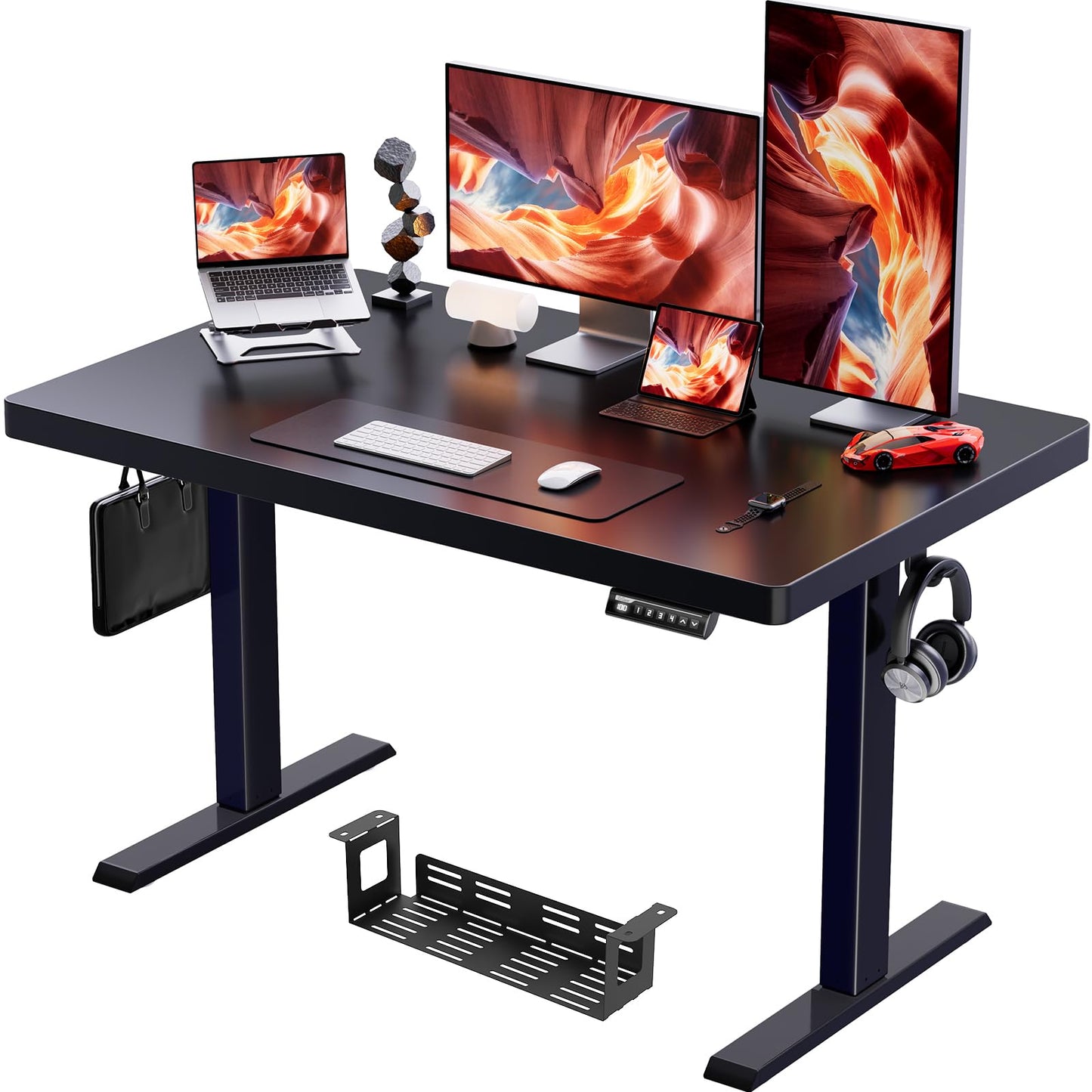 ErGear Whole Piece Standing Desk, 48x30 Inch Thick Adjustable Desk with 4 Height Memory, Electric Sit Stand Desk with Cable Management Tray, Ergonomic Desk for Home Office, Black, EGESD74B - FocusAid Essentials: Empowering ADHD Living