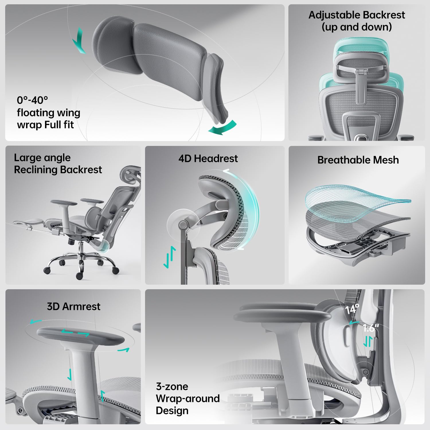 Ergonomic Office Chair 3 - Zone Dynamic Lumbar Support Adjustable Headrest,SGS Class 4 Gas Clylinder and Flip - Up Armrests Retractable Footrest Multi - Functional Office Chair - FocusAid Essentials: Empowering ADHD Living