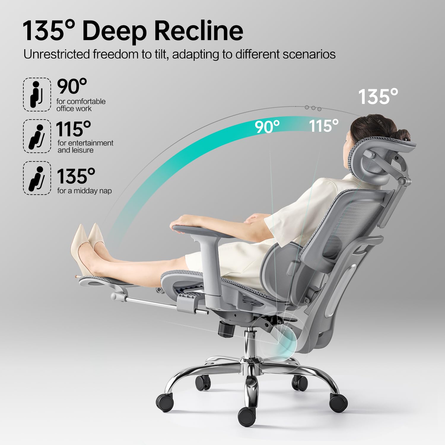 Ergonomic Office Chair 3 - Zone Dynamic Lumbar Support Adjustable Headrest,SGS Class 4 Gas Clylinder and Flip - Up Armrests Retractable Footrest Multi - Functional Office Chair - FocusAid Essentials: Empowering ADHD Living