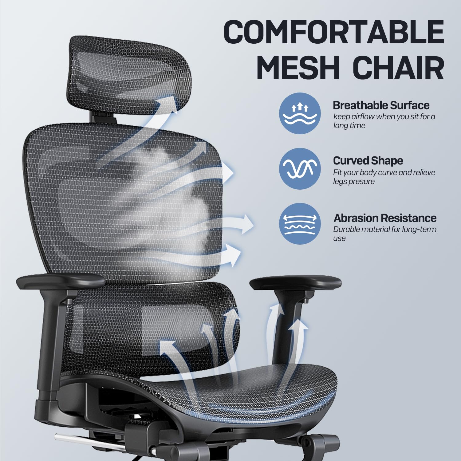 Ergonomic Office Chair, Breathable Mesh Chair with Adaptive Lumbar Support, 3D Headrest, Armrests, Retractable Footrest, and a Six - Position Adjustable Backrest, Office Desk Chair Black - FocusAid Essentials: Empowering ADHD Living