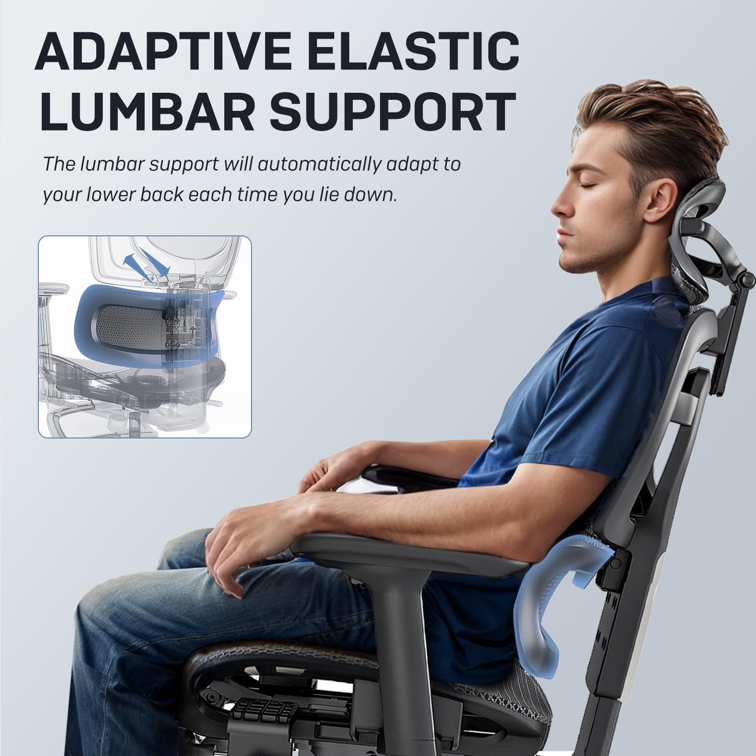 Ergonomic Office Chair, Breathable Mesh Chair with Adaptive Lumbar Support, 3D Headrest, Armrests, Retractable Footrest, and a Six - Position Adjustable Backrest, Office Desk Chair Black - FocusAid Essentials: Empowering ADHD Living