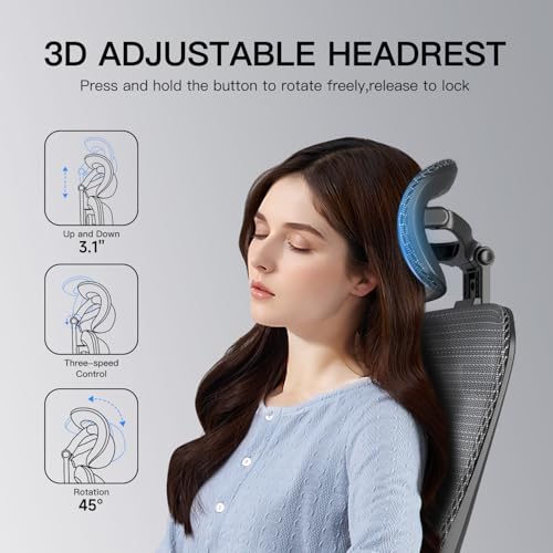 Ergonomic Office Chair, Mesh Office Chair with Rocking Function,Ergonomic Chair with 3D Headrest, 3D Armrests, and Adjustable Lumbar Support,SGS Class 4 Gas Clylinder 300 Lbs Capacity - FocusAid Essentials: Empowering ADHD Living