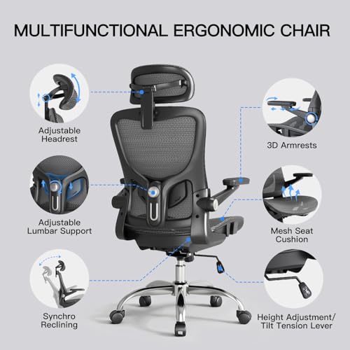 Ergonomic Office Chair, Mesh Office Chair with Rocking Function,Ergonomic Chair with 3D Headrest, 3D Armrests, and Adjustable Lumbar Support,SGS Class 4 Gas Clylinder 300 Lbs Capacity - FocusAid Essentials: Empowering ADHD Living