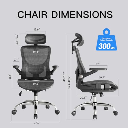 Ergonomic Office Chair, Mesh Office Chair with Rocking Function,Ergonomic Chair with 3D Headrest, 3D Armrests, and Adjustable Lumbar Support,SGS Class 4 Gas Clylinder 300 Lbs Capacity - FocusAid Essentials: Empowering ADHD Living