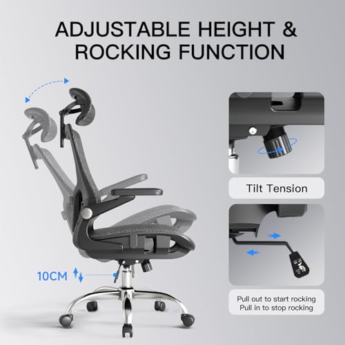 Ergonomic Office Chair, Mesh Office Chair with Rocking Function,Ergonomic Chair with 3D Headrest, 3D Armrests, and Adjustable Lumbar Support,SGS Class 4 Gas Clylinder 300 Lbs Capacity - FocusAid Essentials: Empowering ADHD Living