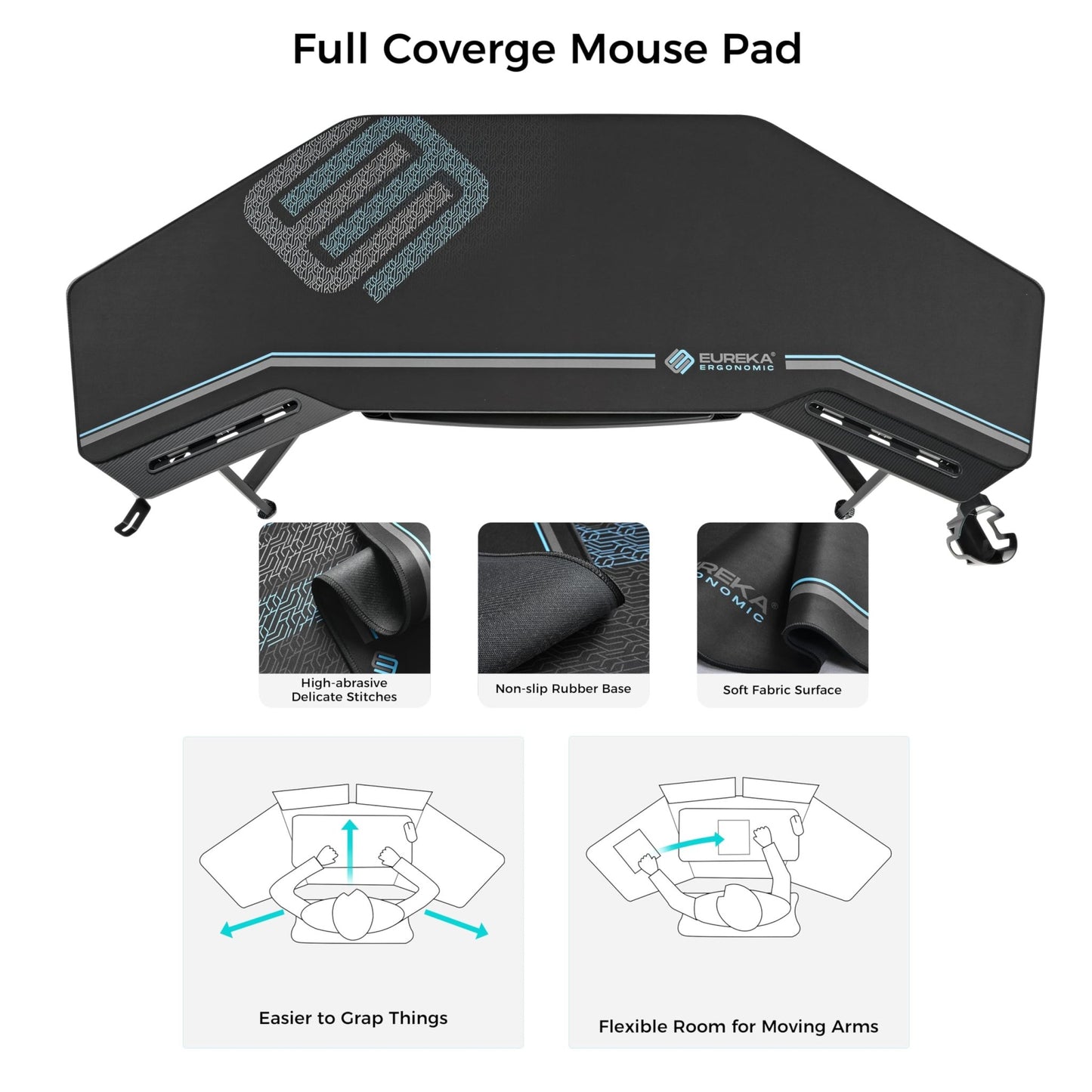 EUREKA ERGONOMIC Aero Gaming Desk with Led Lights, 72" Large Wing - Shaped Studio Desk W Keyboard Tray Monitor Stand Dual Headphone Hanger Cup Holder for Live, Streamer - FocusAid Essentials: Empowering ADHD Living