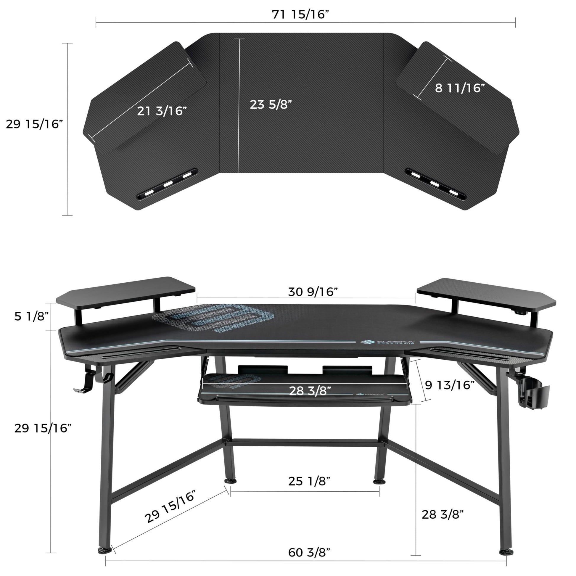 EUREKA ERGONOMIC Aero Gaming Desk with Led Lights, 72" Large Wing - Shaped Studio Desk W Keyboard Tray Monitor Stand Dual Headphone Hanger Cup Holder for Live, Streamer - FocusAid Essentials: Empowering ADHD Living