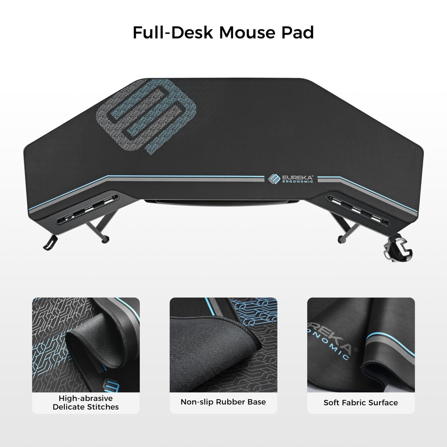 EUREKA ERGONOMIC Gaming Desk with Led Lights,72" Large Wing - Shaped Studio Desk W Keyboard Tray, Computer Desk Table W Monitor Stand Dual Headphone Hanger Cup Holder for Live,Streamer,Black - FocusAid Essentials: Empowering ADHD Living