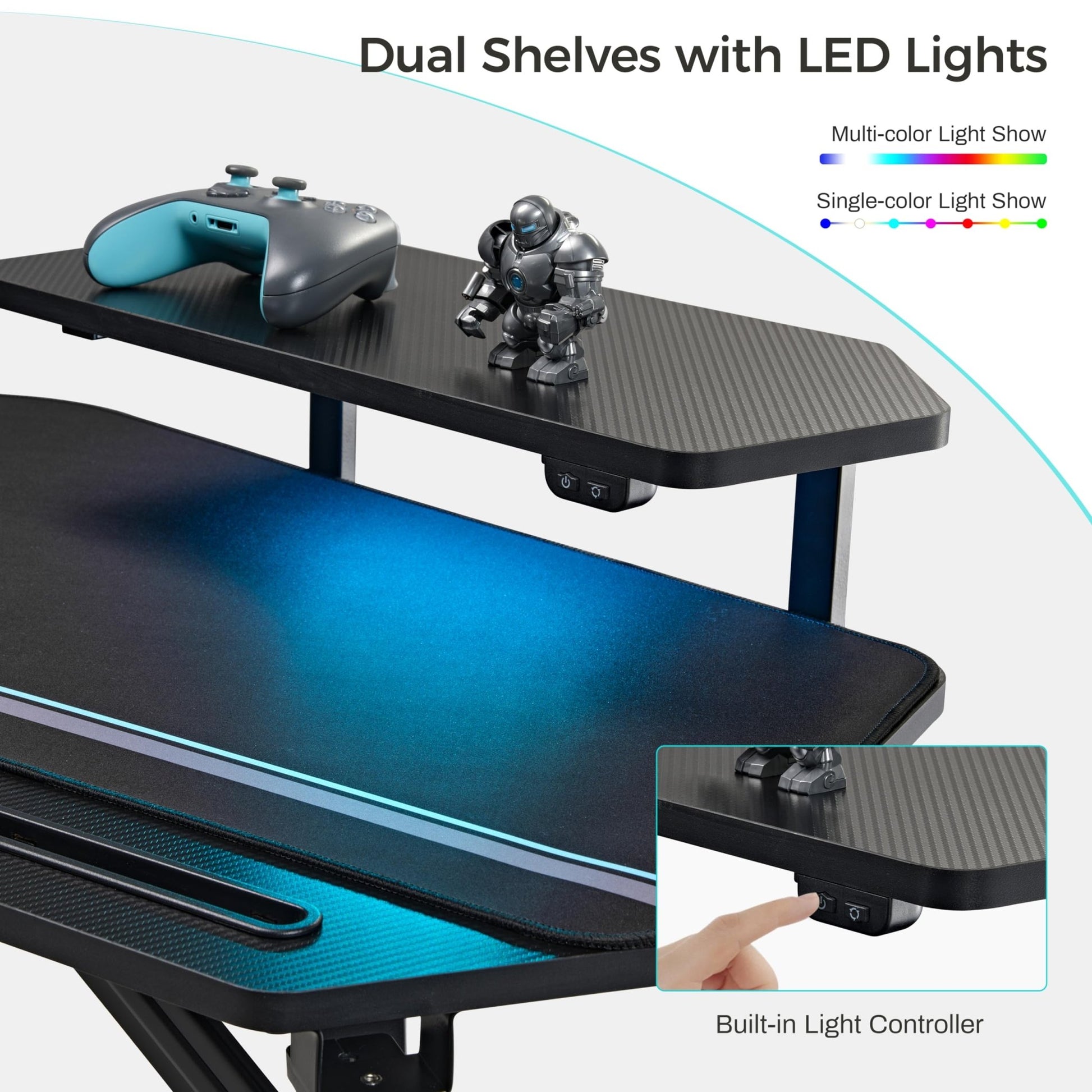 EUREKA ERGONOMIC Gaming Desk with Led Lights,72" Large Wing - Shaped Studio Desk W Keyboard Tray, Computer Desk Table W Monitor Stand Dual Headphone Hanger Cup Holder for Live,Streamer,Black - FocusAid Essentials: Empowering ADHD Living