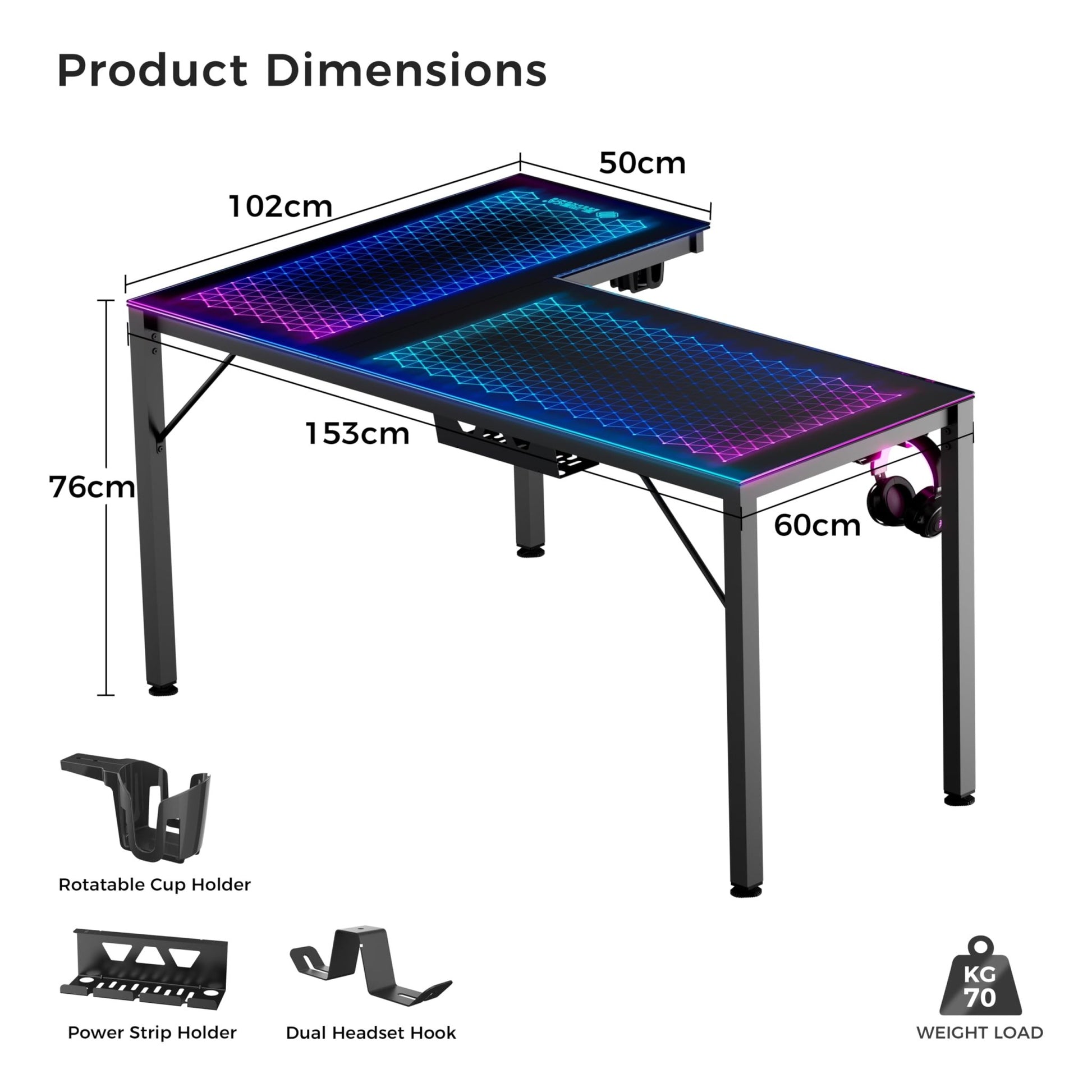 EUREKA ERGONOMIC RGB LED Lights 60 Inch L Shaped Reversible Black Glass Gaming Desk Home Office Computer Table GTG L60 - FocusAid Essentials: Empowering ADHD Living