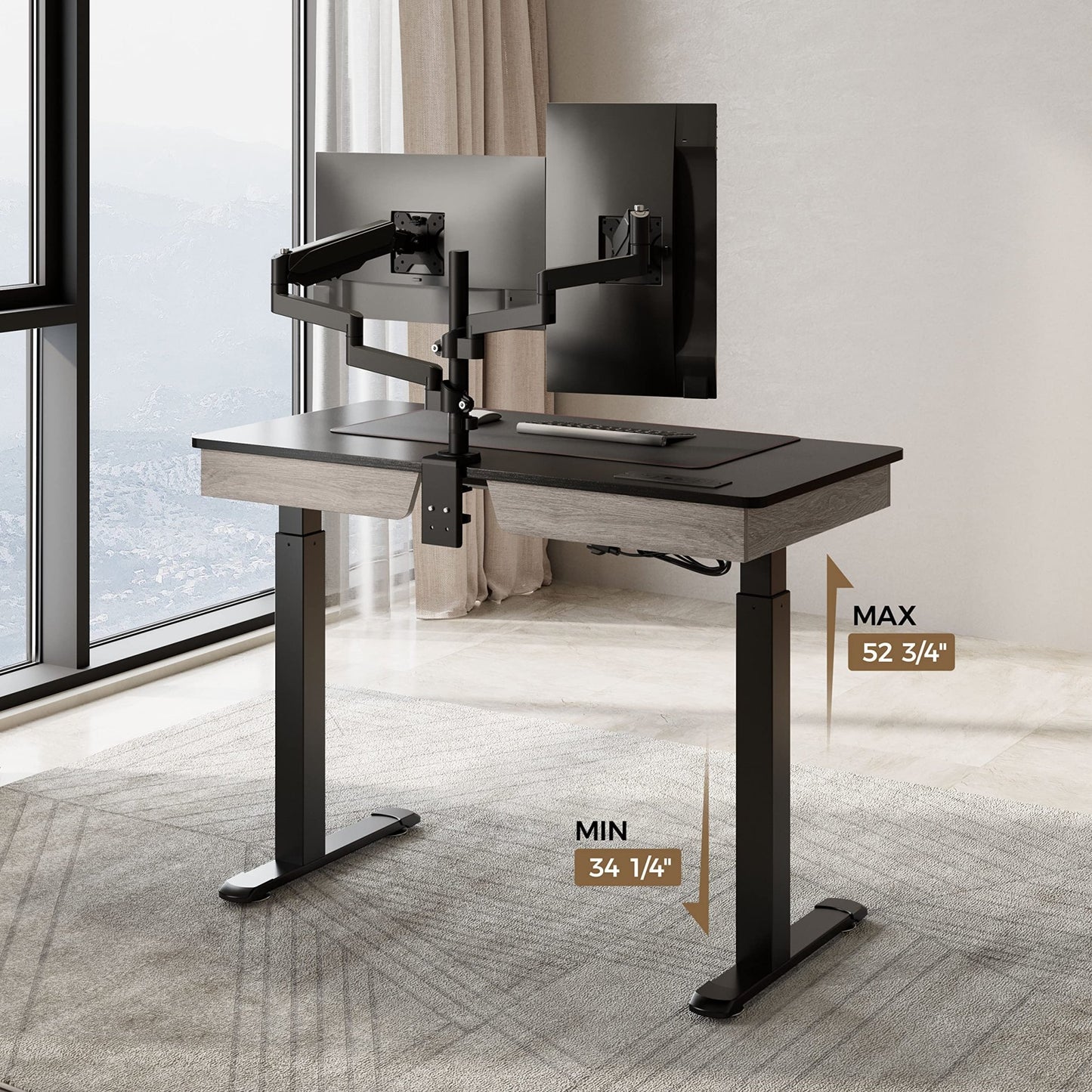 EUREKA ERGONOMIC Standing Desk with Drawers, 47" Electric Height Adjustable Dual Motor Stand Up Desk with Built - in Outlet, Wireless Charger, Luxury Home Office Computer Table, Oak Grey - FocusAid Essentials: Empowering ADHD Living