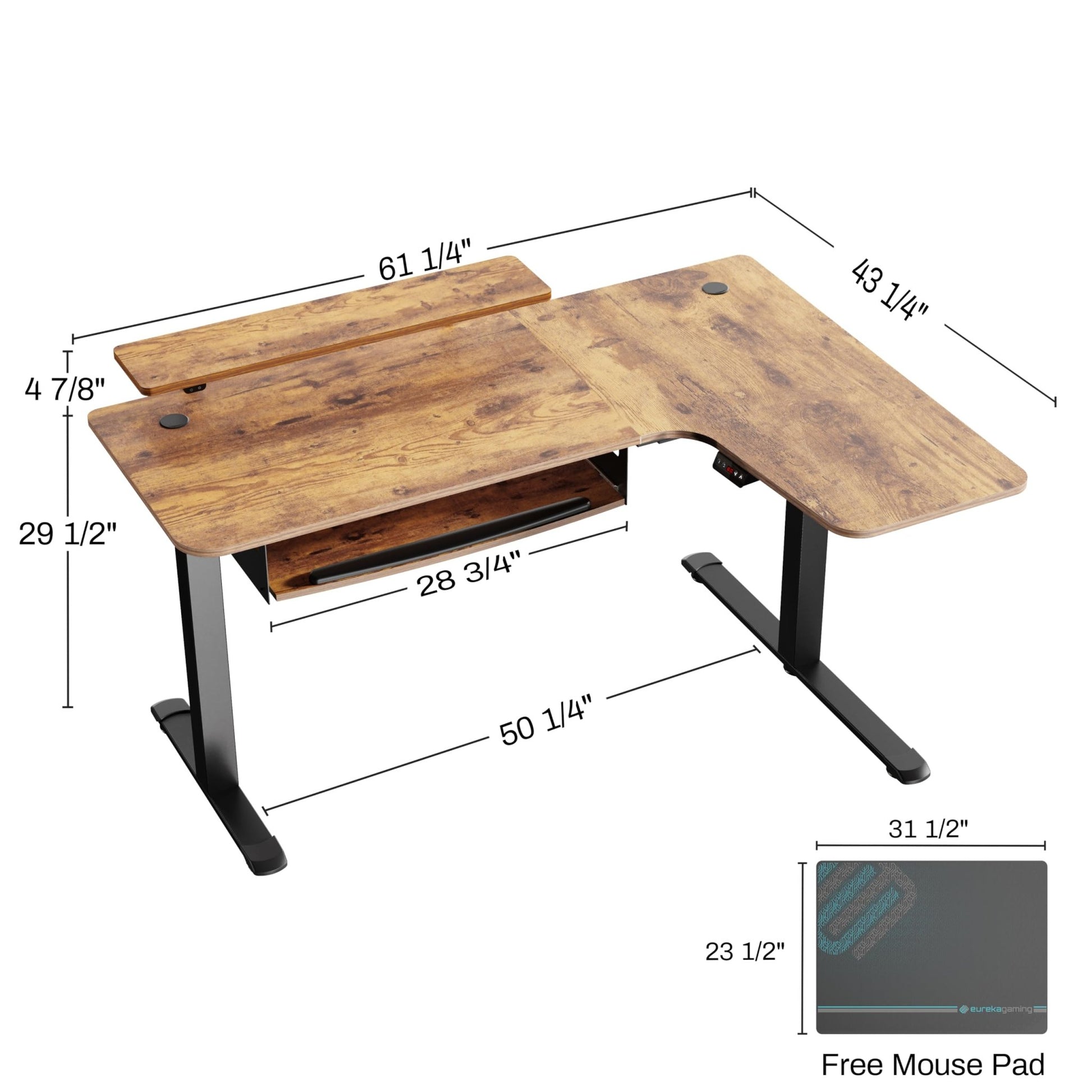 EUREKA ERGONOMIC Standing Desk with Keyboard Tray, Computer Desk, 61" L Shaped Electric Adjustable Height Desk w Monitor Stand LED, Corner Sit Stand Desk Gaming Desk, Dual Motor,Right/Rustic Brown - FocusAid Essentials: Empowering ADHD Living