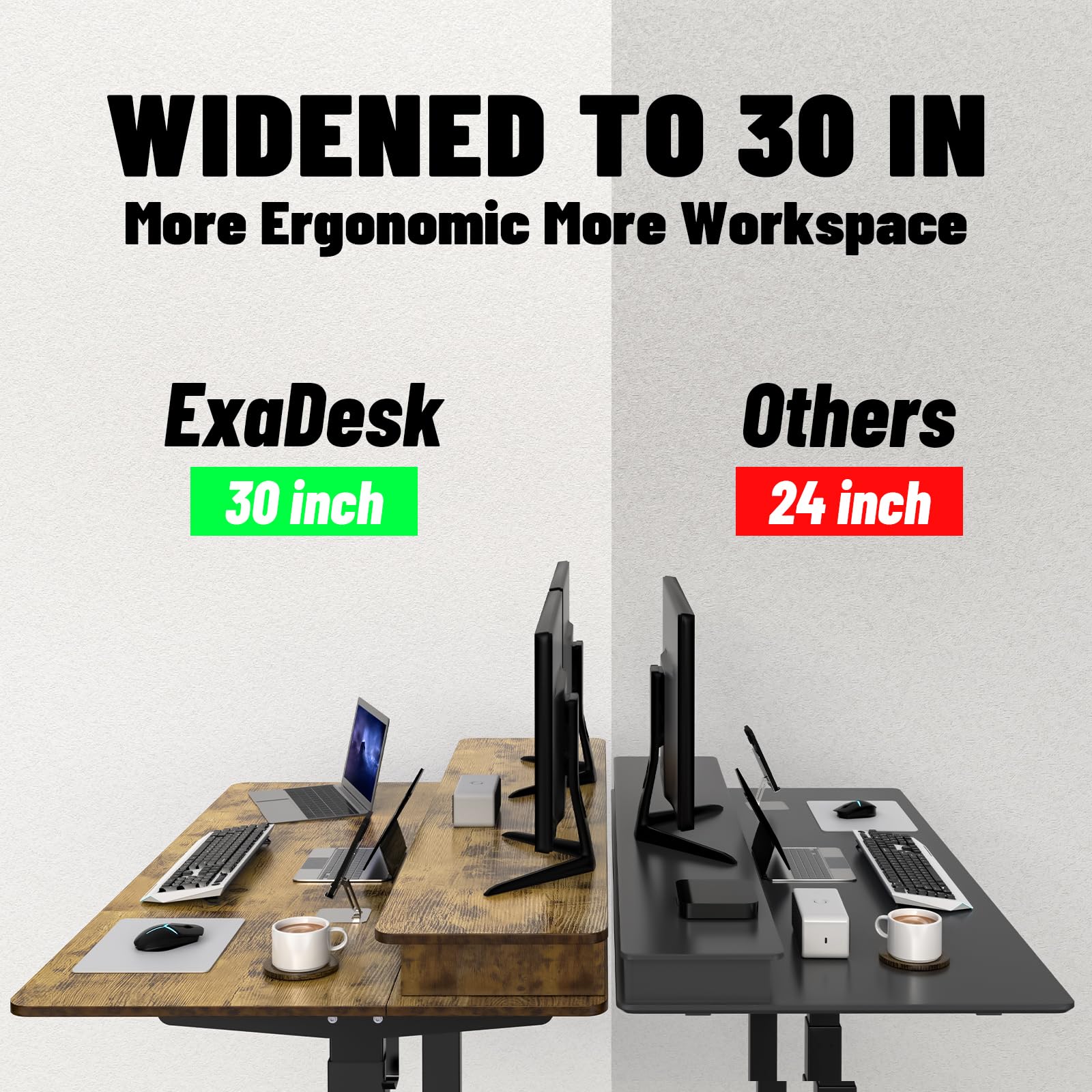 ExaDesk Electric Standing Desk, 63 * 30 Inches Adjustable Height with 4 Drawers, Double Storage Shelves Stand Up Desk, Home Office Workstation Sit Stand up Desk (Rustic Brown) - FocusAid Essentials: Empowering ADHD Living