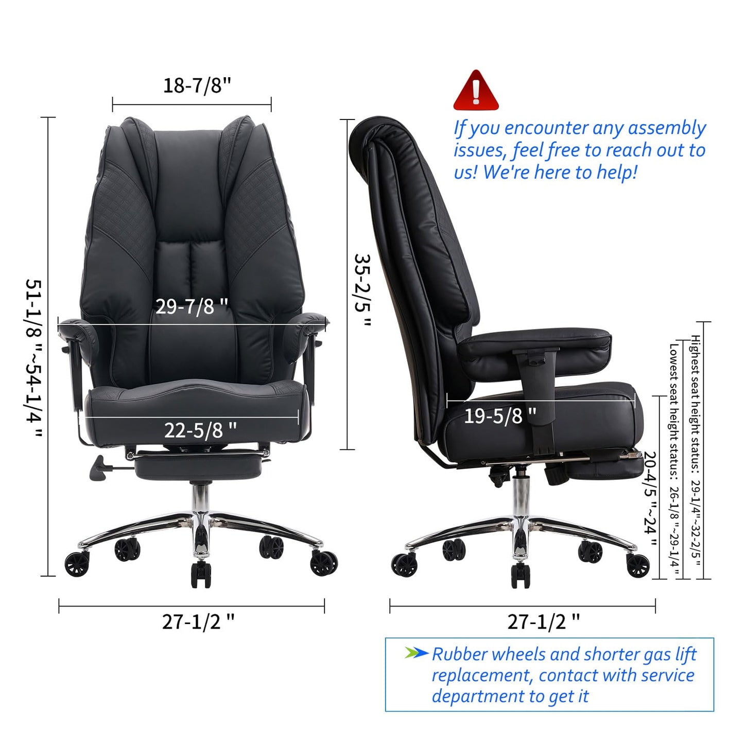 EXCEBET Big and Tall Office Chair 400lbs Wide Seat, Leather High Back Executive Office Chair with Foot Rest, Ergonomic Office Chair Lumbar Support for Lower Back Pain Relief (Black) - FocusAid Essentials: Empowering ADHD Living