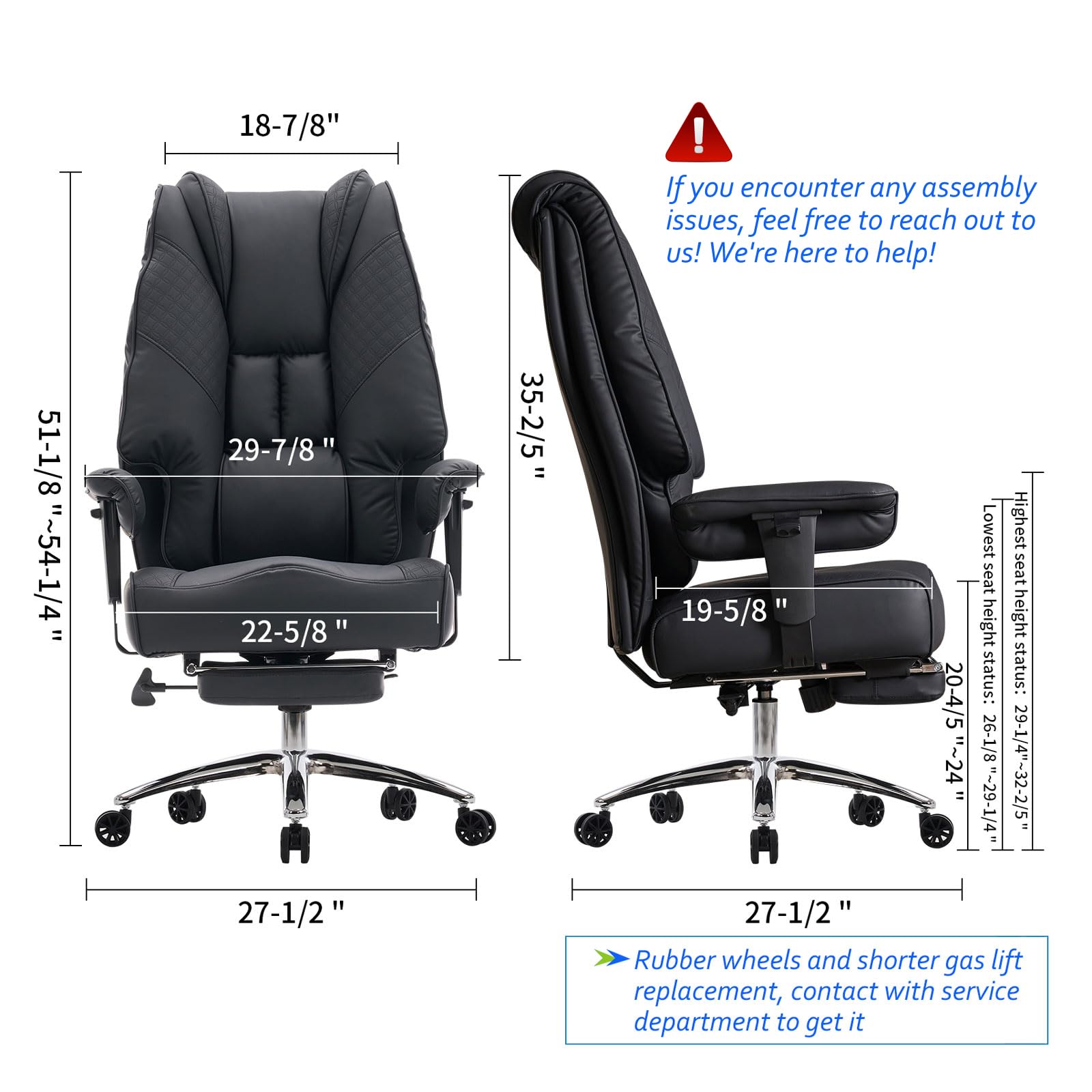 EXCEBET Big and Tall Office Chair 400lbs Wide Seat, Leather High Back Executive Office Chair with Foot Rest, Ergonomic Office Chair Lumbar Support for Lower Back Pain Relief (Black) - FocusAid Essentials: Empowering ADHD Living