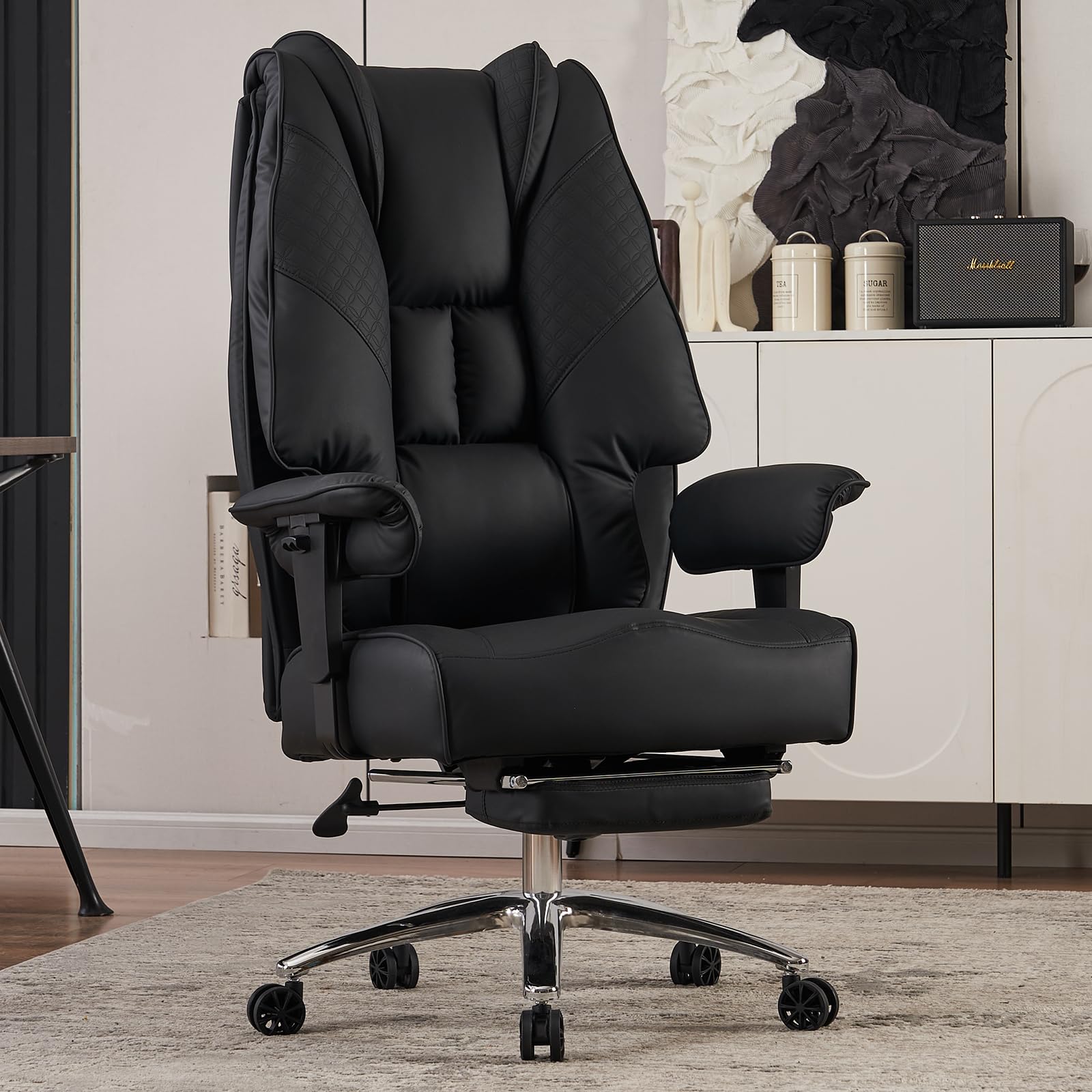 EXCEBET Big and Tall Office Chair 400lbs Wide Seat, Leather High Back Executive Office Chair with Foot Rest, Ergonomic Office Chair Lumbar Support for Lower Back Pain Relief (Black) - FocusAid Essentials: Empowering ADHD Living