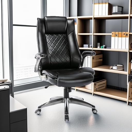 Executive Office Chair - Ergonomic Computer Desk Chair, High Back Leather Chair with Padded Flip - up Arms, Swivel Home Office Chair Upgraded Caster - Black - FocusAid Essentials: Empowering ADHD Living