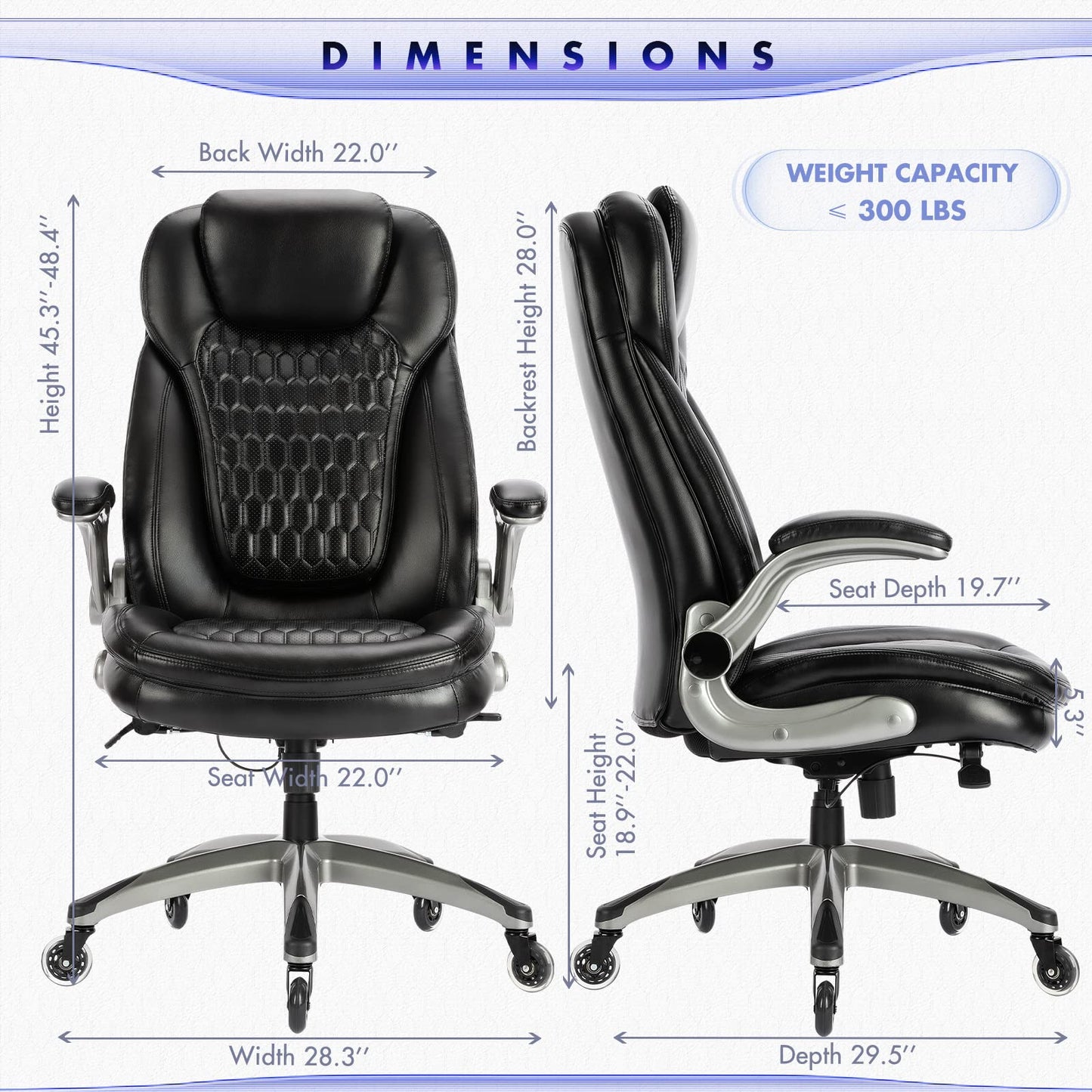 Executive Office Chair - Ergonomic Computer Desk Chair, High Back Leather Chair with Padded Flip - up Arms, Swivel Home Office Chair Upgraded Caster - Black - FocusAid Essentials: Empowering ADHD Living