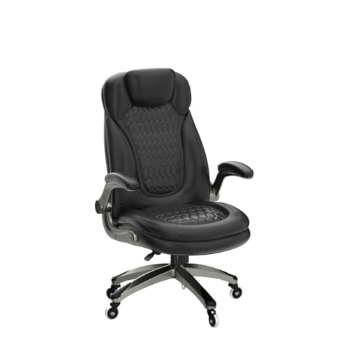 Executive Office Chair - Ergonomic Computer Desk Chair, High Back Leather Chair with Padded Flip - up Arms, Swivel Home Office Chair Upgraded Caster - Black - FocusAid Essentials: Empowering ADHD Living