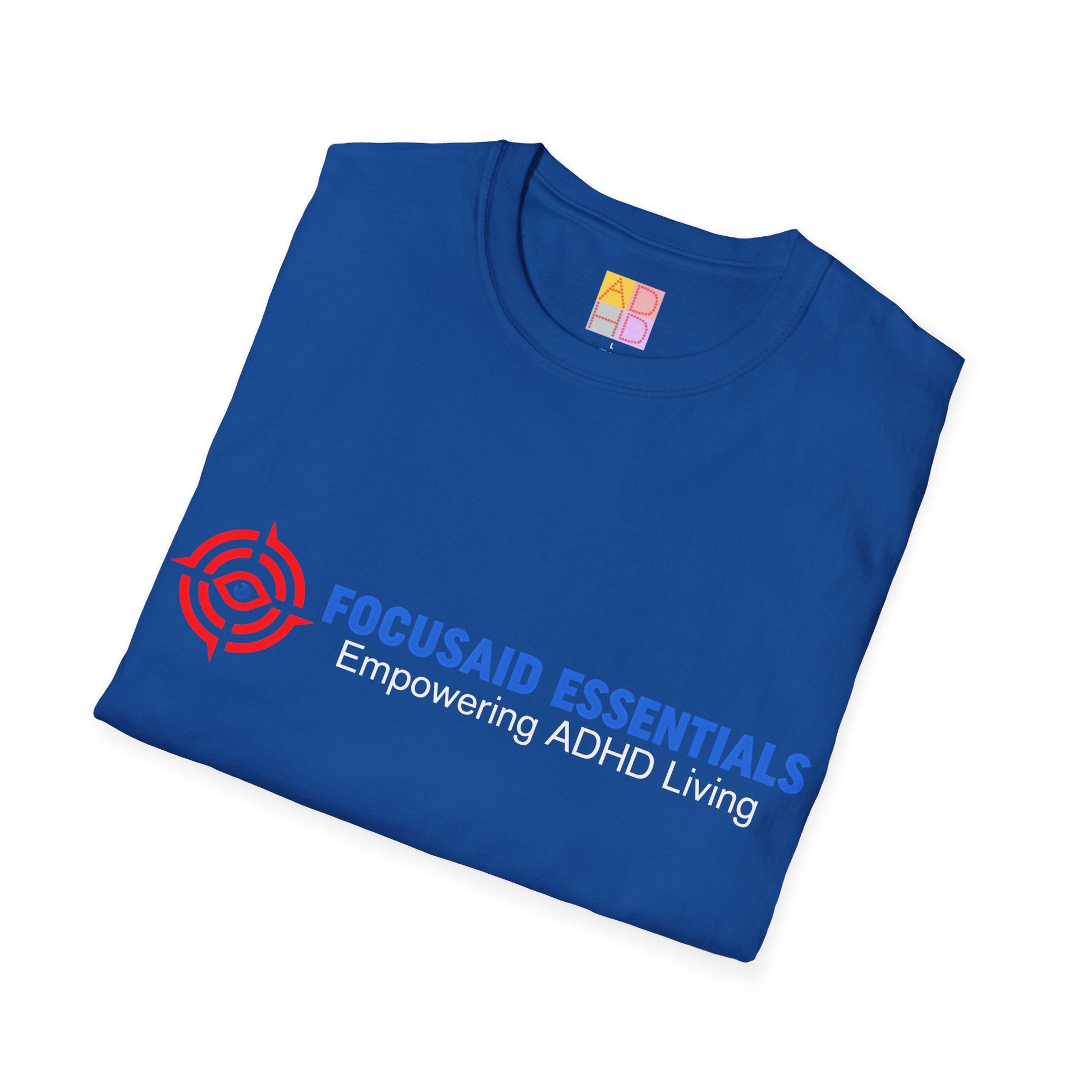 F.A.E. Softstyle T-Shirt - Blue & White Lettering - FocusAid Essentials: Empowering ADHD Living