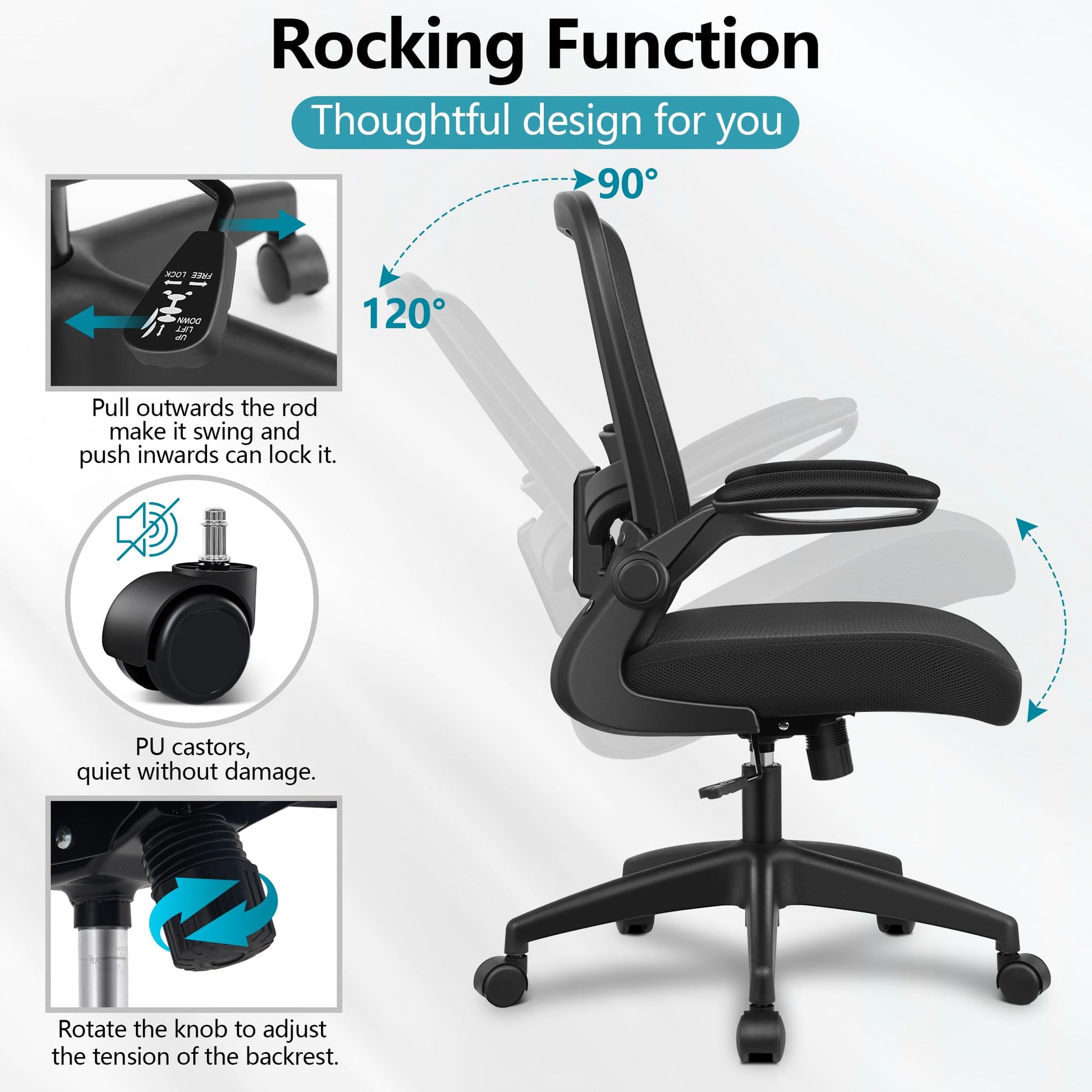 FelixKing Office Chair, Ergonomic Desk Chair Breathable Mesh Chair with Adjustable High Back Lumbar Support Flip - up Armrests, Executive Rolling Swivel Comfy Task Computer Chair for Home Office - FocusAid Essentials: Empowering ADHD Living