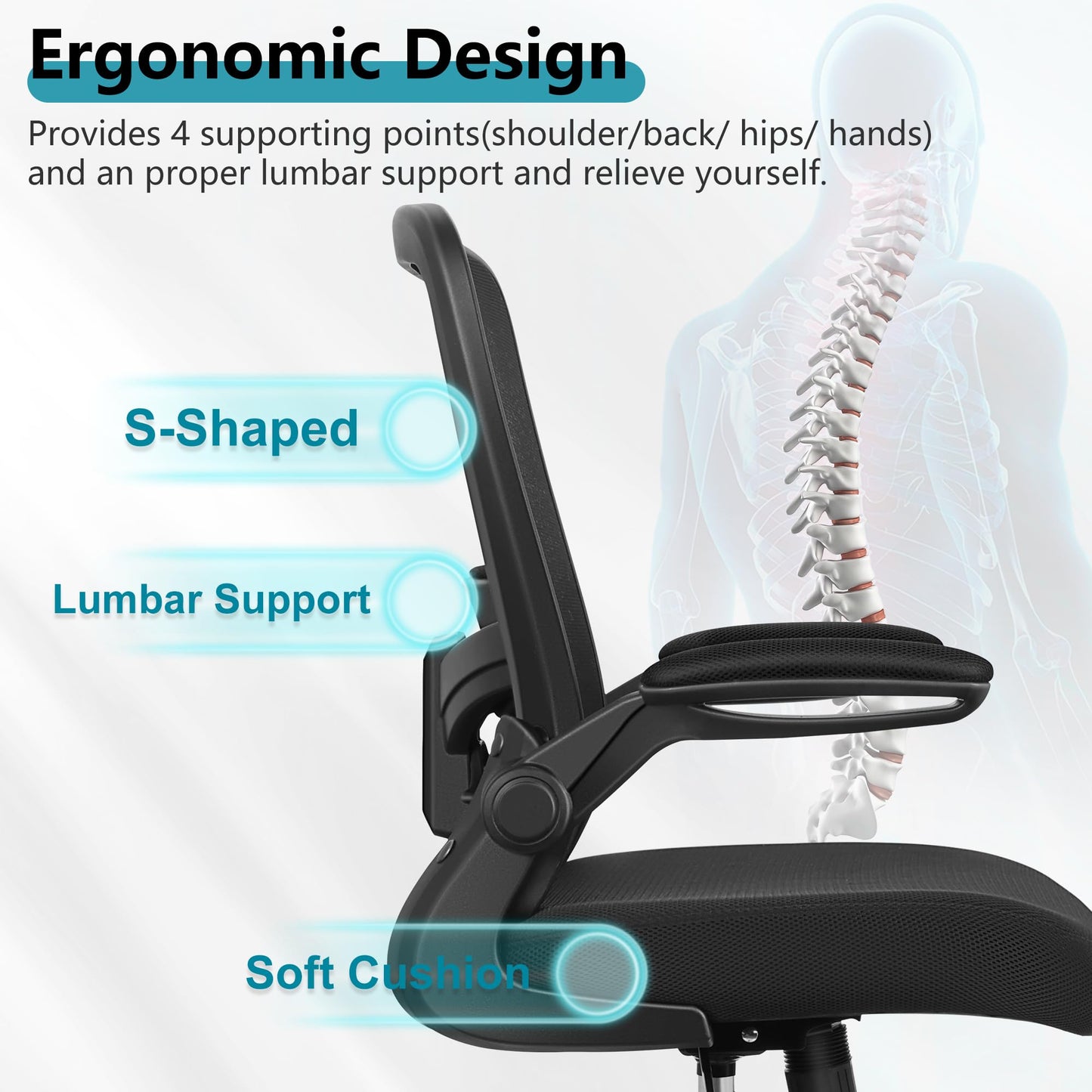 FelixKing Office Chair, Ergonomic Desk Chair Breathable Mesh Chair with Adjustable High Back Lumbar Support Flip - up Armrests, Executive Rolling Swivel Comfy Task Computer Chair for Home Office - FocusAid Essentials: Empowering ADHD Living