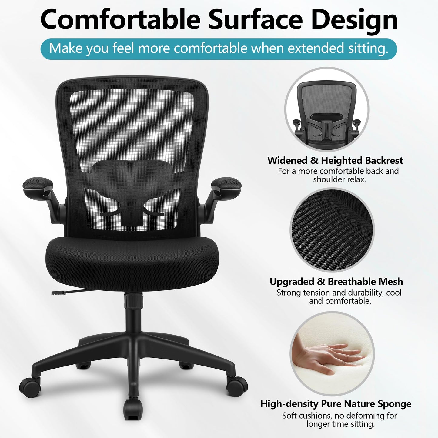 FelixKing Office Chair, Ergonomic Desk Chair Breathable Mesh Chair with Adjustable High Back Lumbar Support Flip - up Armrests, Executive Rolling Swivel Comfy Task Computer Chair for Home Office - FocusAid Essentials: Empowering ADHD Living