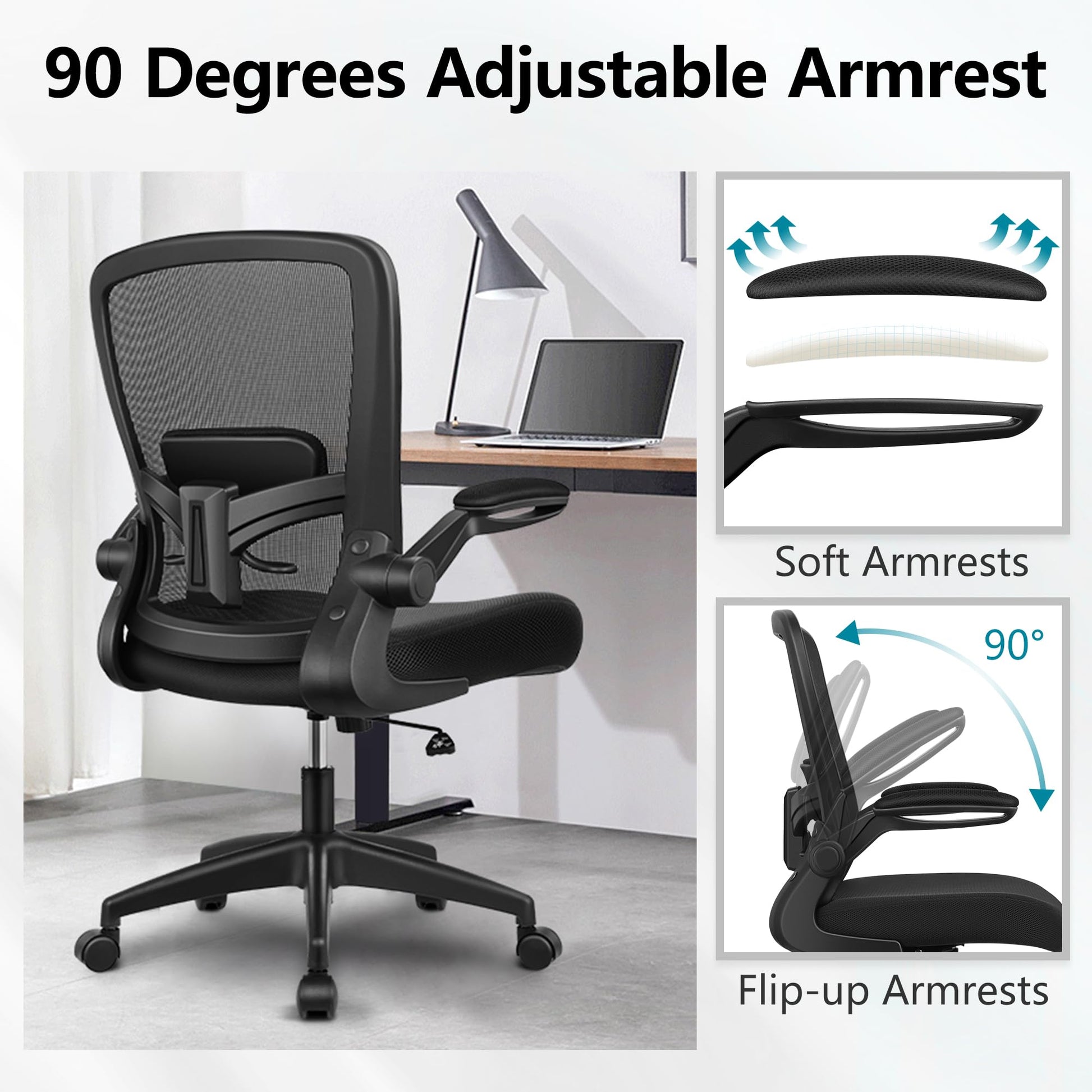 FelixKing Office Chair, Ergonomic Desk Chair Breathable Mesh Chair with Adjustable High Back Lumbar Support Flip - up Armrests, Executive Rolling Swivel Comfy Task Computer Chair for Home Office - FocusAid Essentials: Empowering ADHD Living