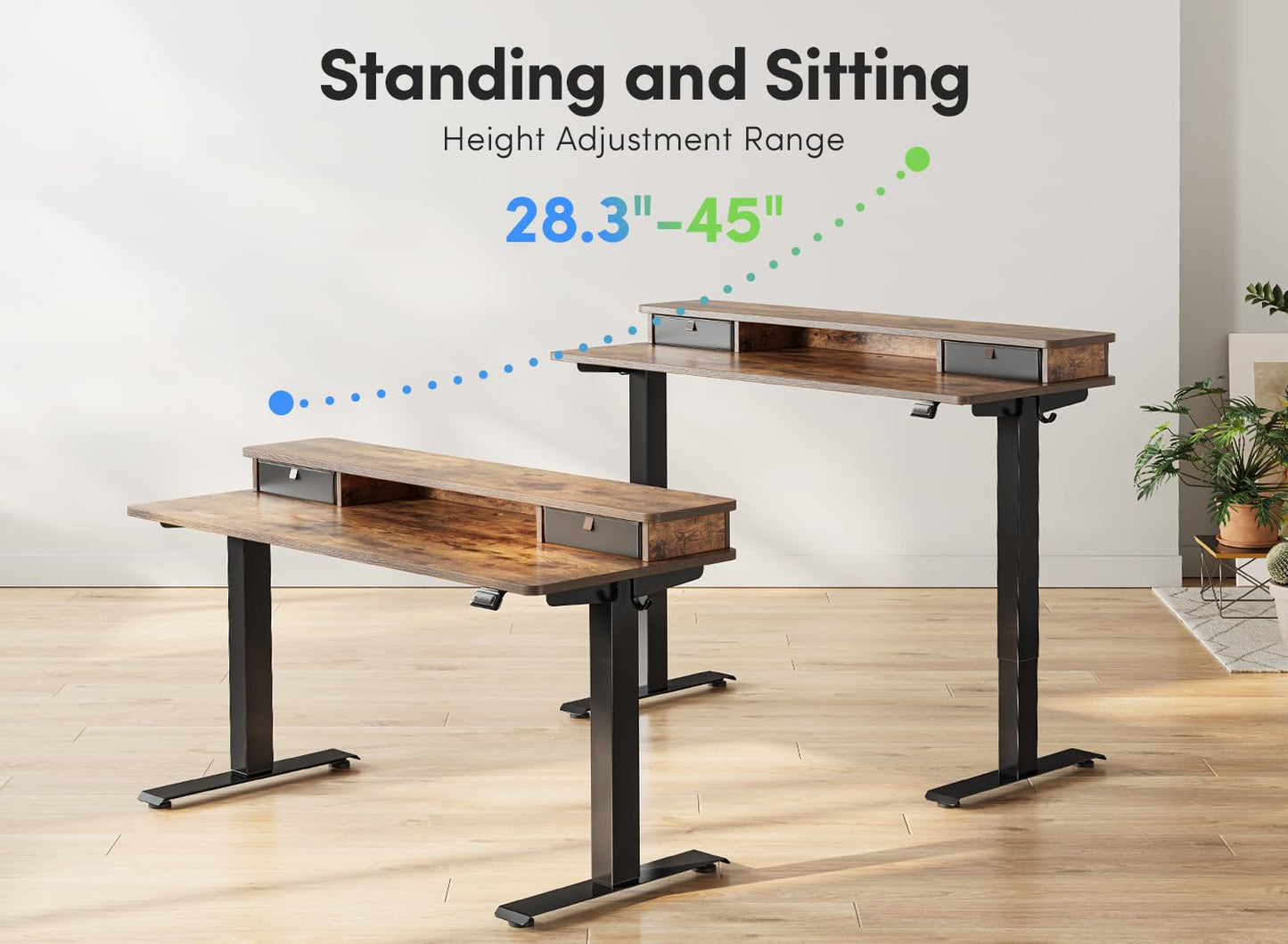 FEZIBO 55 x 24 Inch Height Adjustable Electric Standing Desk with Double Drawer, Stand Up Desk with Storage Shelf, Sit Stand Desk, Rustic Brown - FocusAid Essentials: Empowering ADHD Living