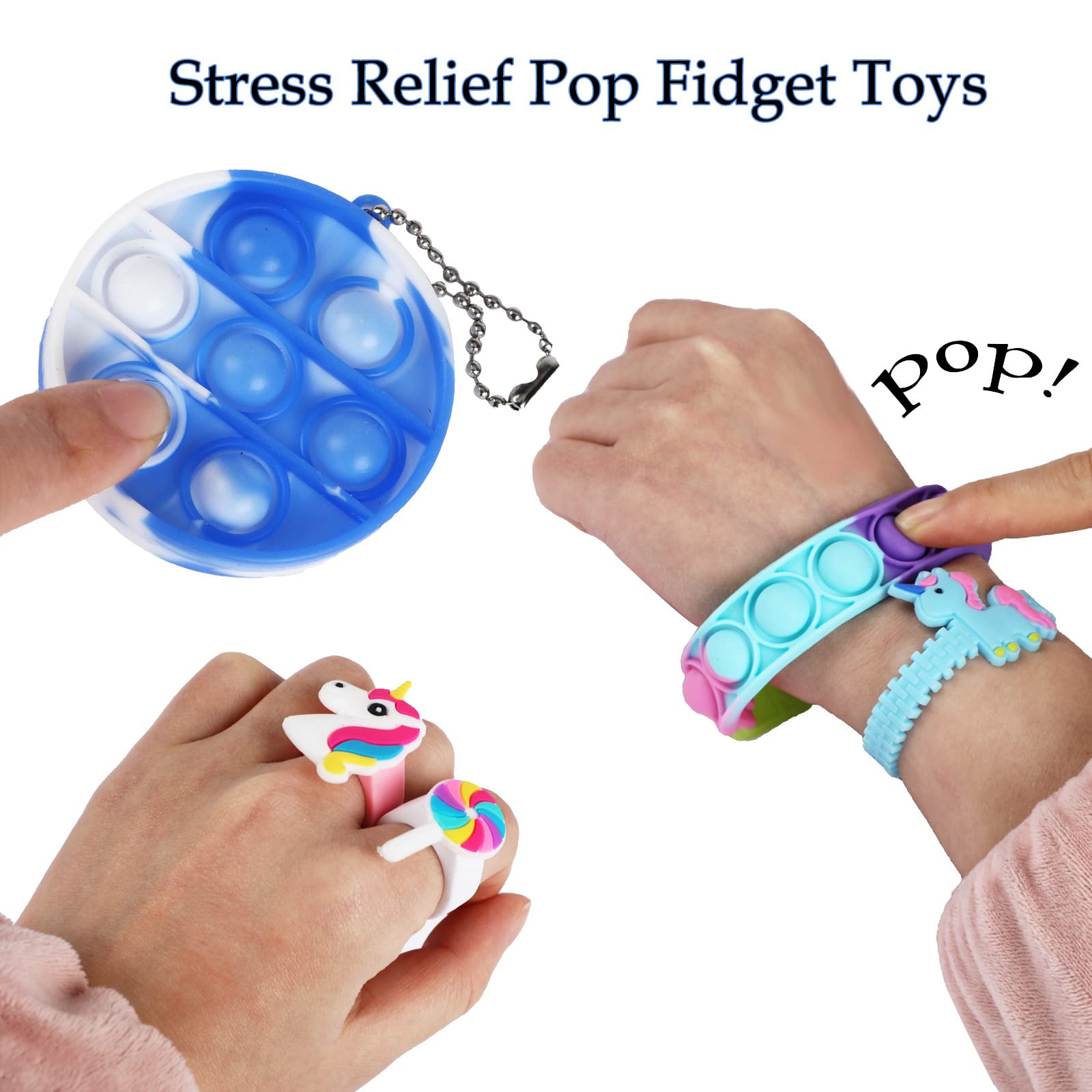 Fidget Purse, Pop Fidget Push It Bubble Popper Unicorn Bag with Bulk Fidget Bracelets Key Chain Stress Relief Toys for Girls Ages 3 - 12 Gift Easter Basket Stuffers Birthday Party Favor Xmas Stocking - FocusAid Essentials: Empowering ADHD Living