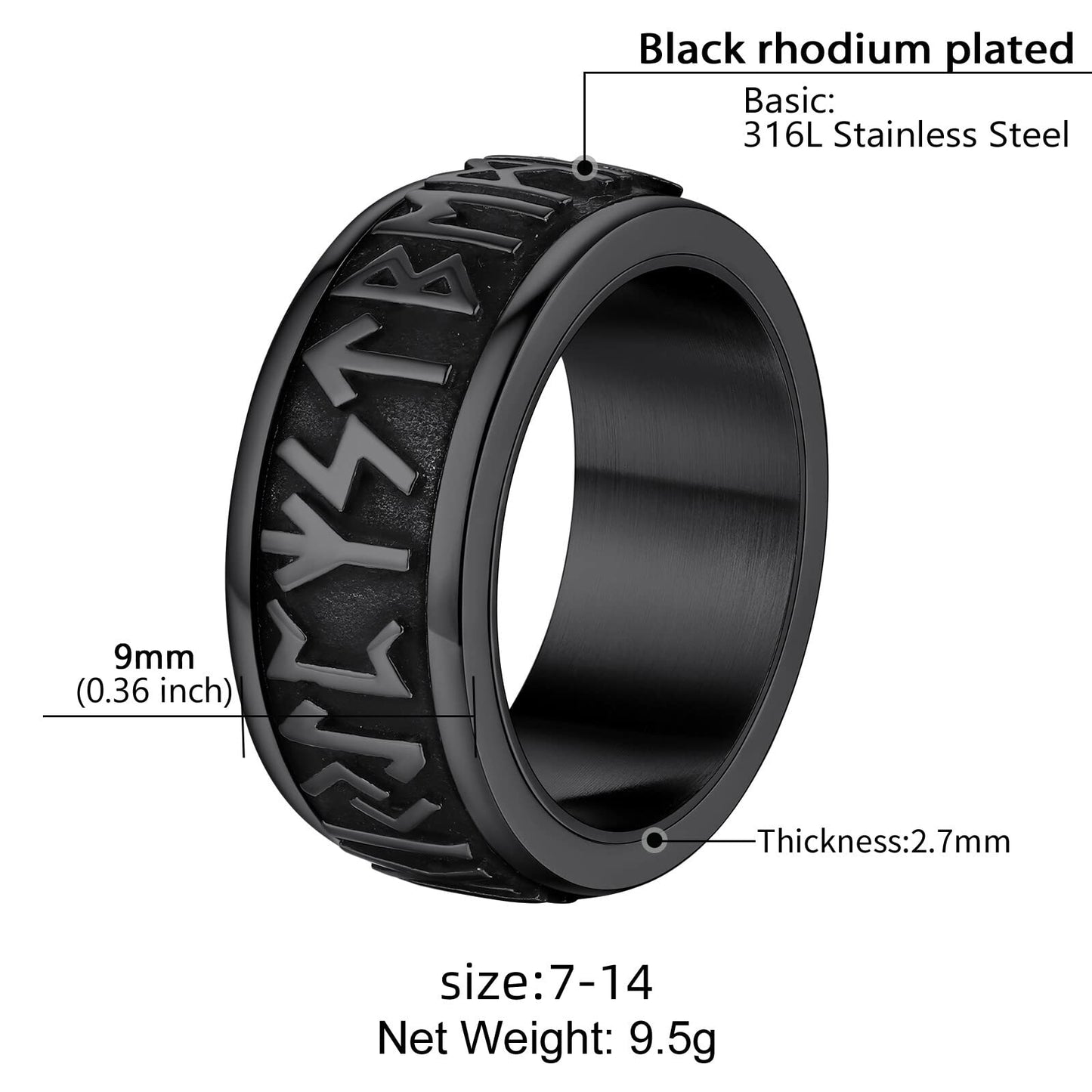 Fidget Ring Men Biker Ring Mood Ring for Men Rings Stainless Steel Ring Viking Ring Anxiety Ring Men Black Ring - FocusAid Essentials: Empowering ADHD Living