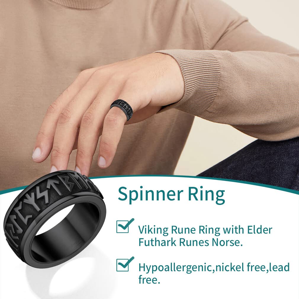 Fidget Ring Men Biker Ring Mood Ring for Men Rings Stainless Steel Ring Viking Ring Anxiety Ring Men Black Ring - FocusAid Essentials: Empowering ADHD Living