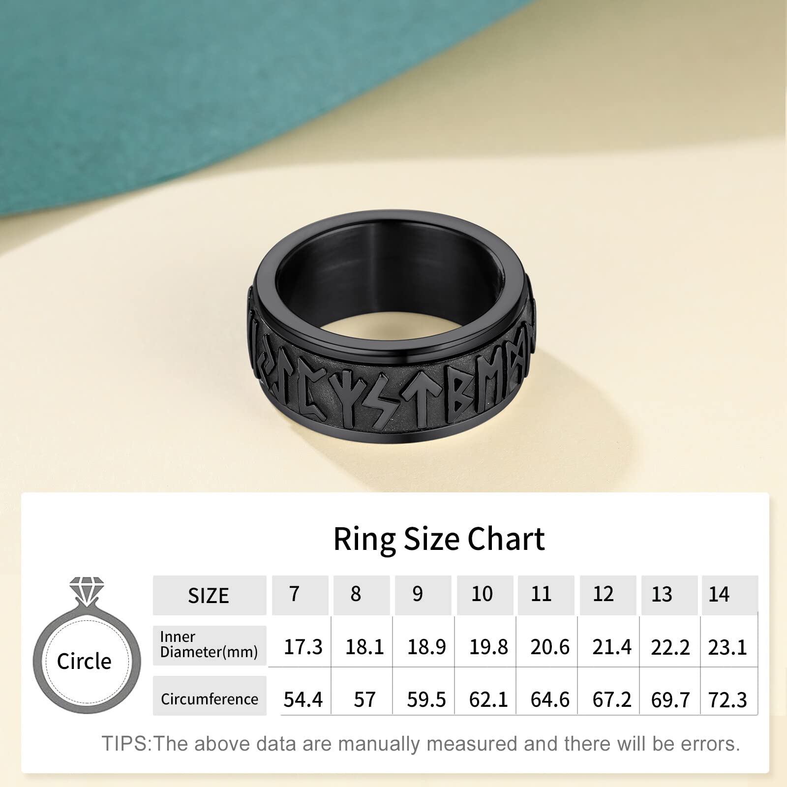 Fidget Ring Men Biker Ring Mood Ring for Men Rings Stainless Steel Ring Viking Ring Anxiety Ring Men Black Ring - FocusAid Essentials: Empowering ADHD Living