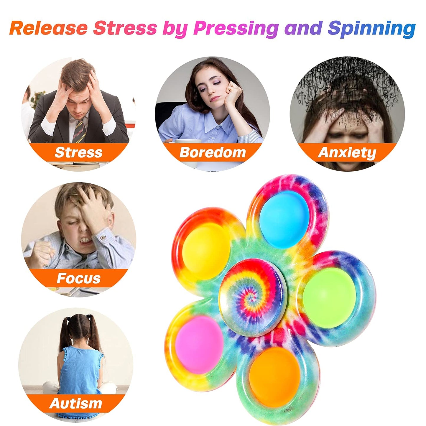 Fidget Spinner Bulk 4 Pack, Sensory Fidget Toys for Kids Adults, Fidget Spinners Anxiety Stress Relief, ADHD Autism Products Girls Boys Kids Christmas Stocking Stuffers Birthday Gifts Classroom Prizes - FocusAid Essentials: Empowering ADHD Living