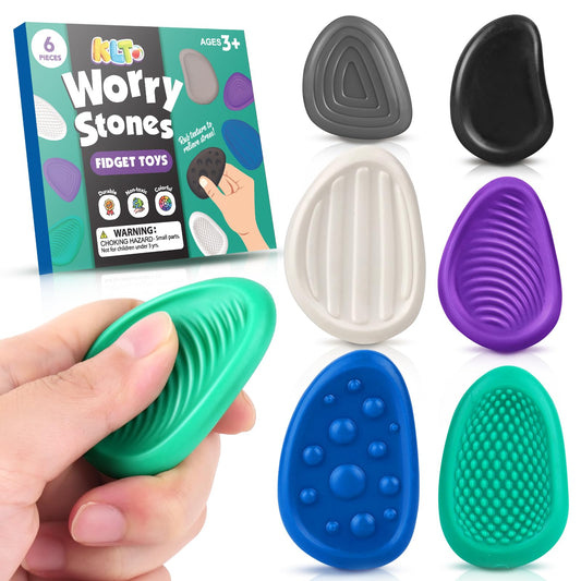 Fidget Toys Adults Sensory Stone: 6 Pack Textured Worry Stone for Autism Kids Calming Down - Fidget Stress Toys for Anxiety Relief - Small Students Prizes Fidget Toys - FocusAid Essentials: Empowering ADHD Living