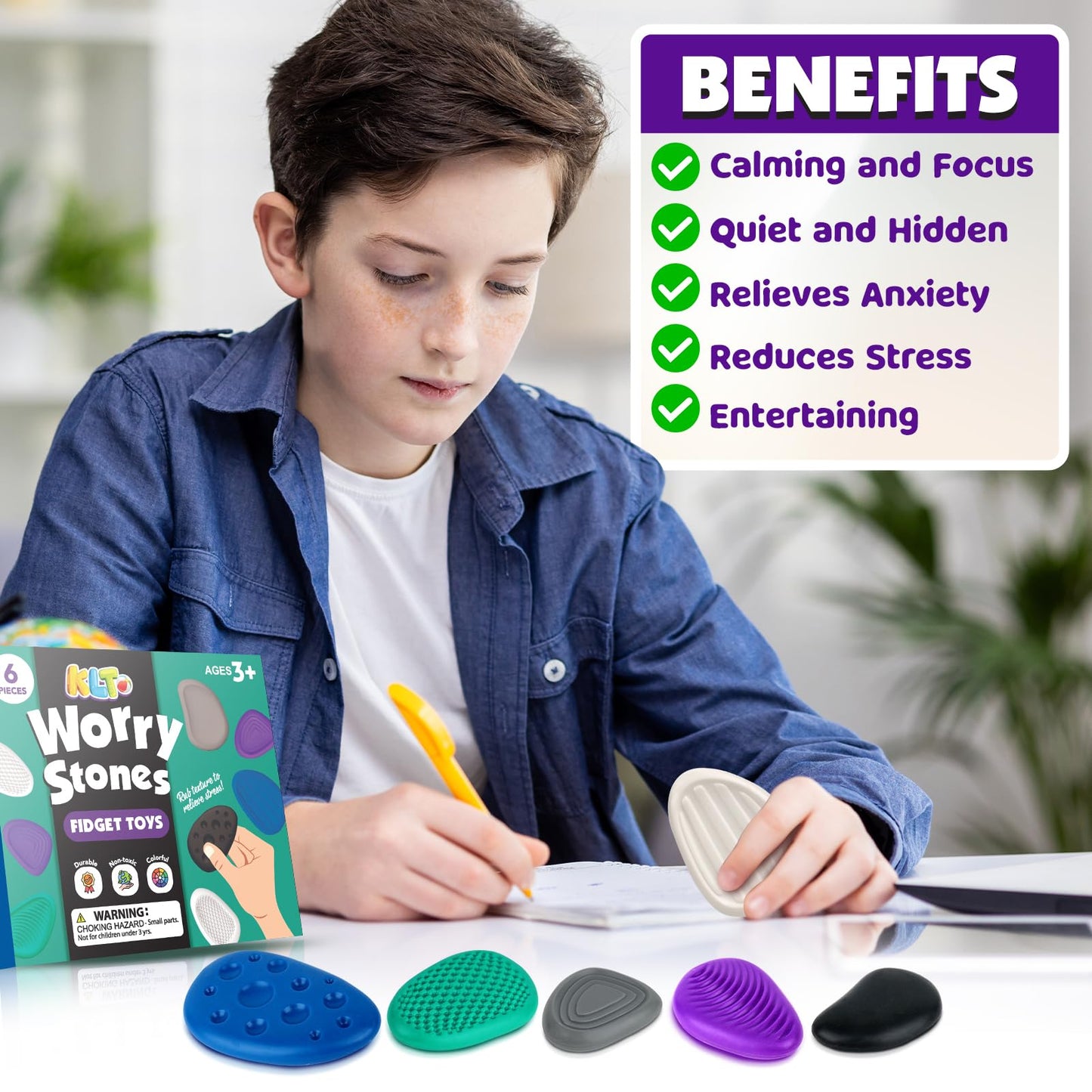 Fidget Toys Adults Sensory Stone: 6 Pack Textured Worry Stone for Autism Kids Calming Down - Fidget Stress Toys for Anxiety Relief - Small Students Prizes Fidget Toys - FocusAid Essentials: Empowering ADHD Living