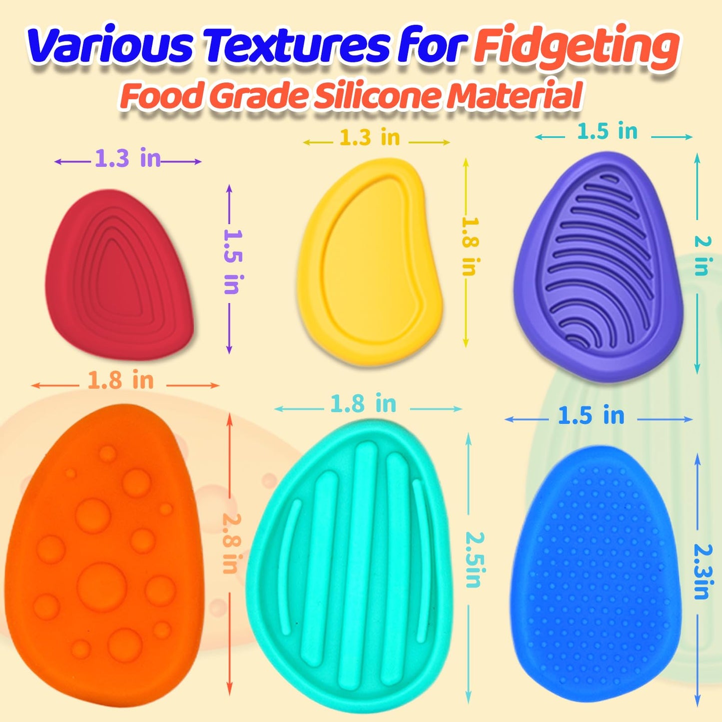 Fidget Toys Sensory Texture Stone: 6 Pack Soft Fidget Stress Toys for Autism Kids, Quiet Calm Down Toys for Classroom Student Anxiety Relief, Special Needs Item for Toddler Girls Boys Adults - FocusAid Essentials: Empowering ADHD Living