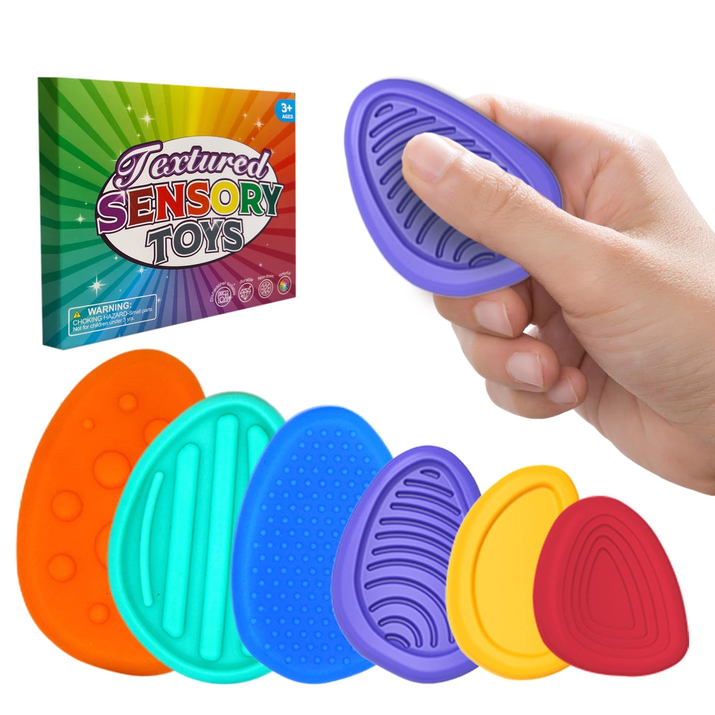 Fidget Toys Sensory Texture Stone: 6 Pack Soft Fidget Stress Toys for Autism Kids, Quiet Calm Down Toys for Classroom Student Anxiety Relief, Special Needs Item for Toddler Girls Boys Adults - FocusAid Essentials: Empowering ADHD Living