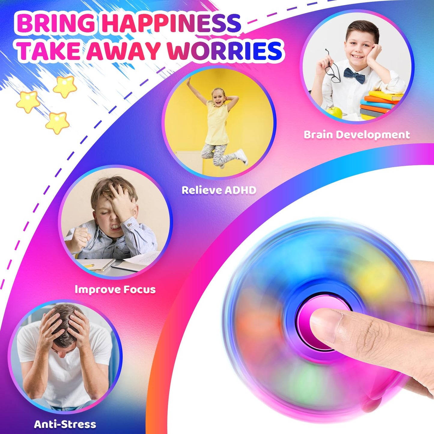 FIGROL 3 Pack Pop Fidget Spinners for Party Favors｜Hand Fidget Bulk Toys for Classroom Return Prizes｜Sensory Fidget Toys for Teens Boys Girls｜Christmas Brithday Gifts Prizes - FocusAid Essentials: Empowering ADHD Living