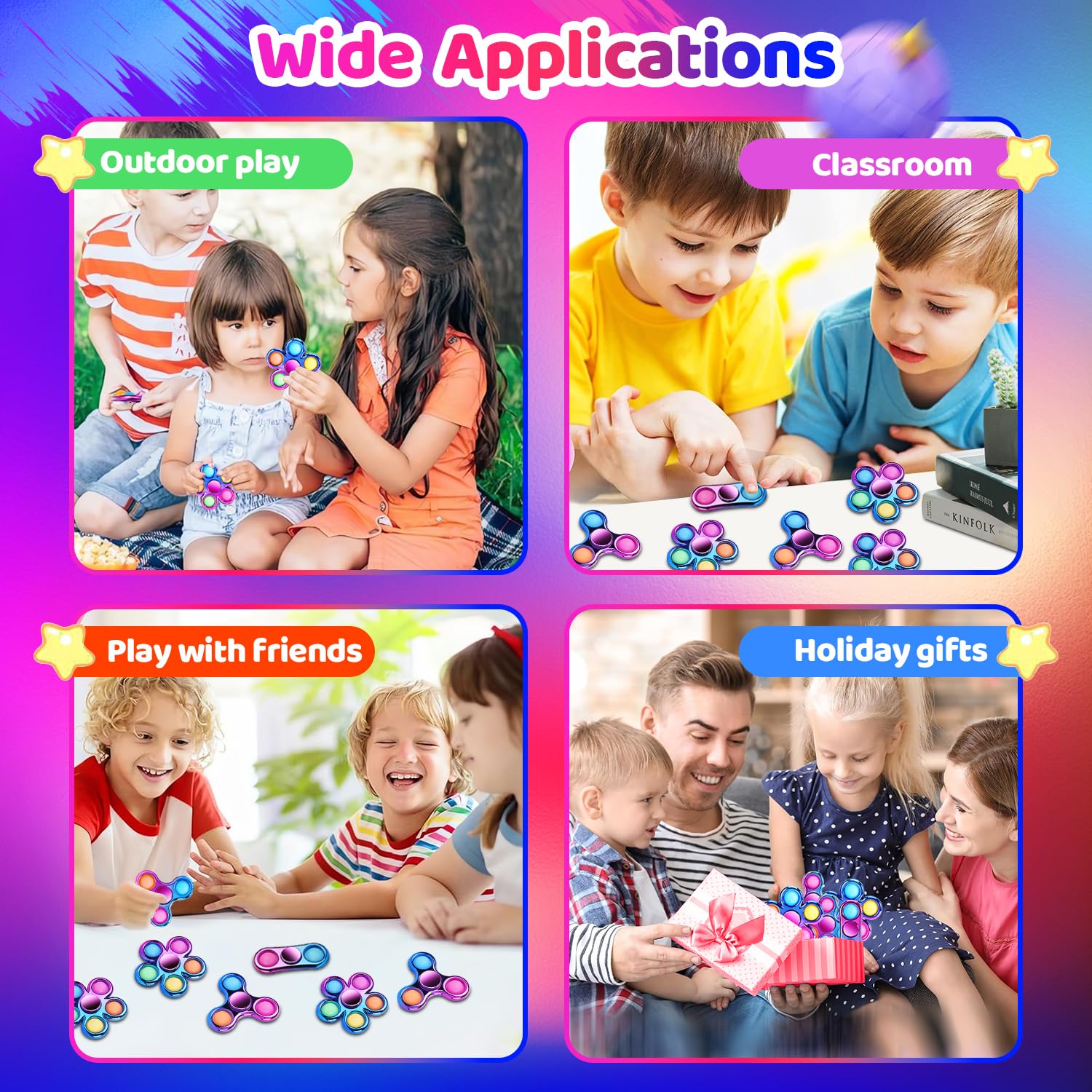 FIGROL 3 Pack Pop Fidget Spinners for Party Favors｜Hand Fidget Bulk Toys for Classroom Return Prizes｜Sensory Fidget Toys for Teens Boys Girls｜Christmas Brithday Gifts Prizes - FocusAid Essentials: Empowering ADHD Living