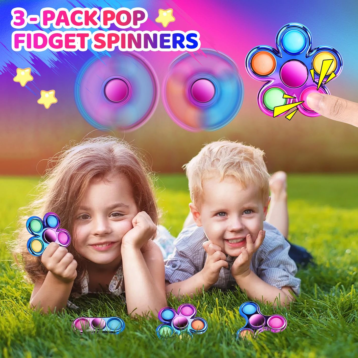 FIGROL 3 Pack Pop Fidget Spinners for Party Favors｜Hand Fidget Bulk Toys for Classroom Return Prizes｜Sensory Fidget Toys for Teens Boys Girls｜Christmas Brithday Gifts Prizes - FocusAid Essentials: Empowering ADHD Living