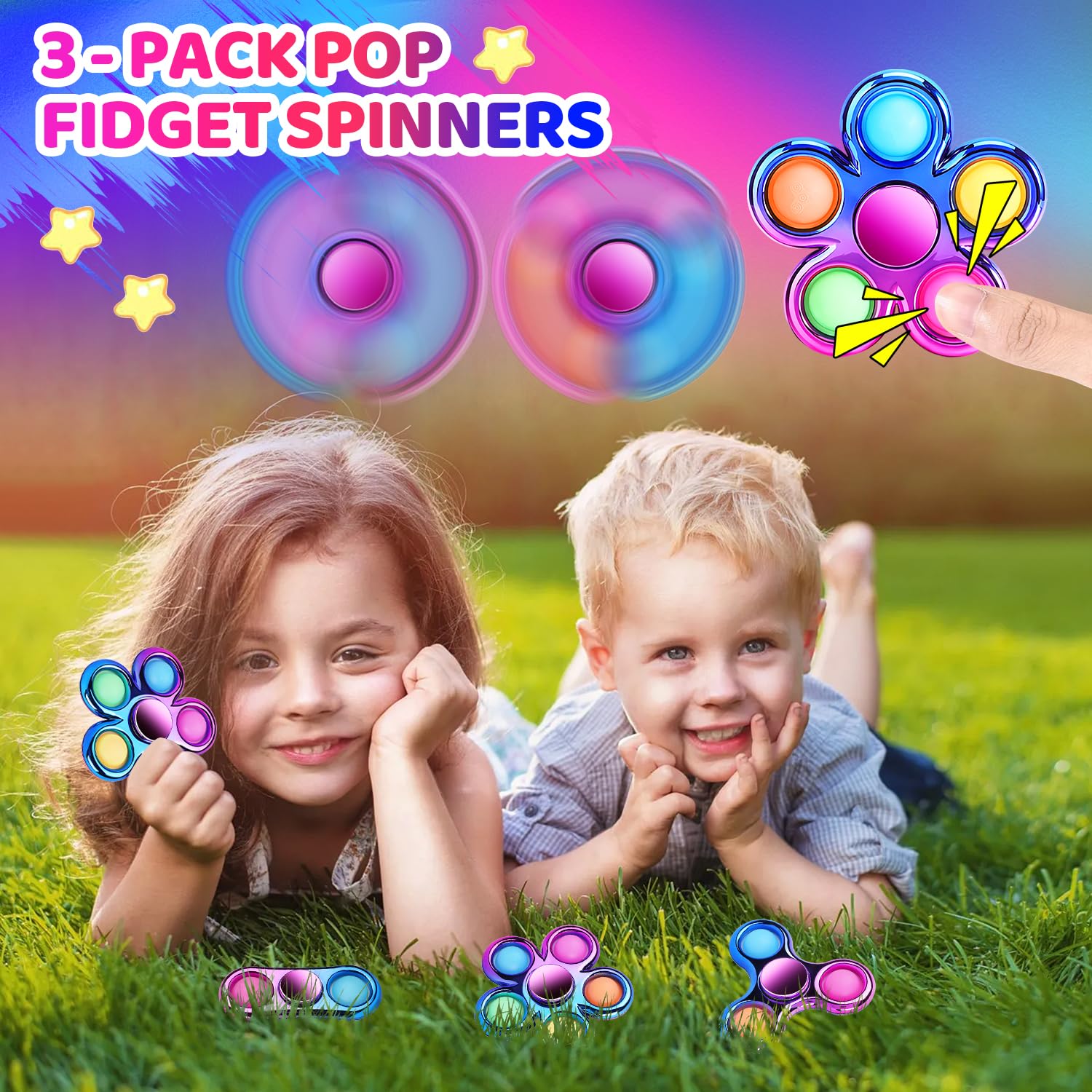 FIGROL 3 Pack Pop Fidget Spinners for Party Favors｜Hand Fidget Bulk Toys for Classroom Return Prizes｜Sensory Fidget Toys for Teens Boys Girls｜Christmas Brithday Gifts Prizes - FocusAid Essentials: Empowering ADHD Living