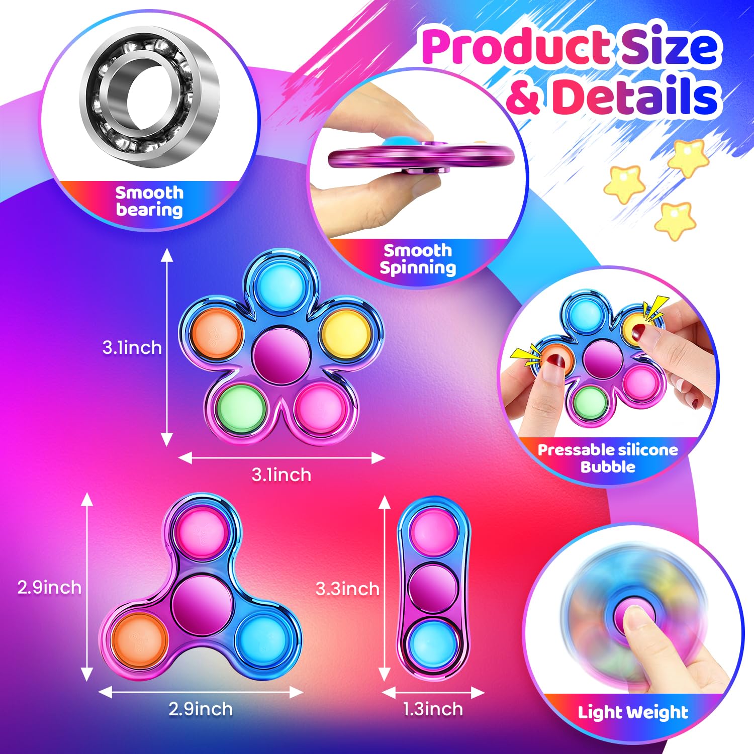 FIGROL 3 Pack Pop Fidget Spinners for Party Favors｜Hand Fidget Bulk Toys for Classroom Return Prizes｜Sensory Fidget Toys for Teens Boys Girls｜Christmas Brithday Gifts Prizes - FocusAid Essentials: Empowering ADHD Living