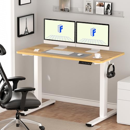 FLEXISPOT EN1 One - Piece Standing Desk 55 x 28 Inch Desktop Electric Adjustable Height Desk Home Office Computer Workstation Sit Stand up Desk (White Frame + 55" Maple Top, 2 Packages) - FocusAid Essentials: Empowering ADHD Living