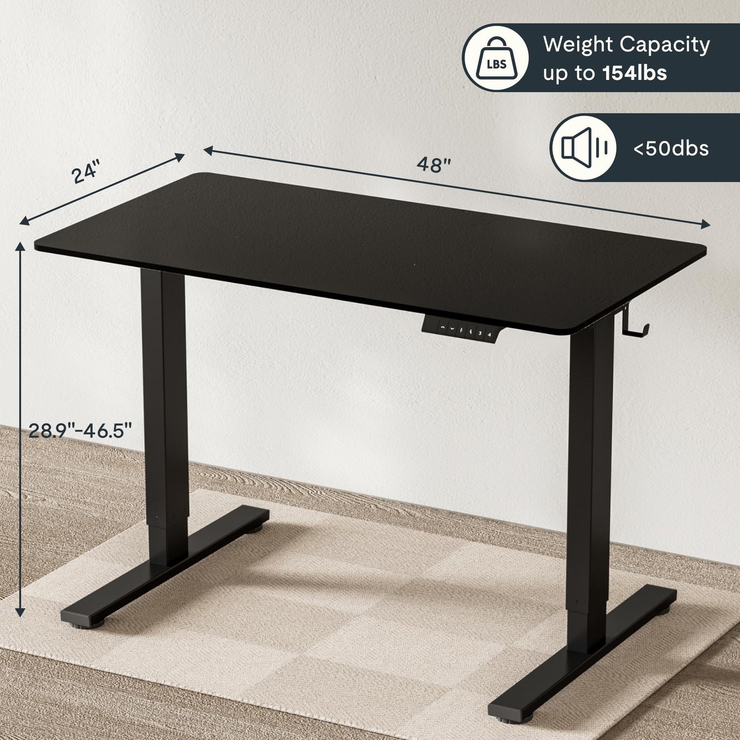 FLEXISPOT EN1 Whole - Piece Standing Desk 48 x 24 Inches Electric Height Adjustable Desk Sit Stand Desk Home Office Desks (Black Frame + Black Table Top) - FocusAid Essentials: Empowering ADHD Living