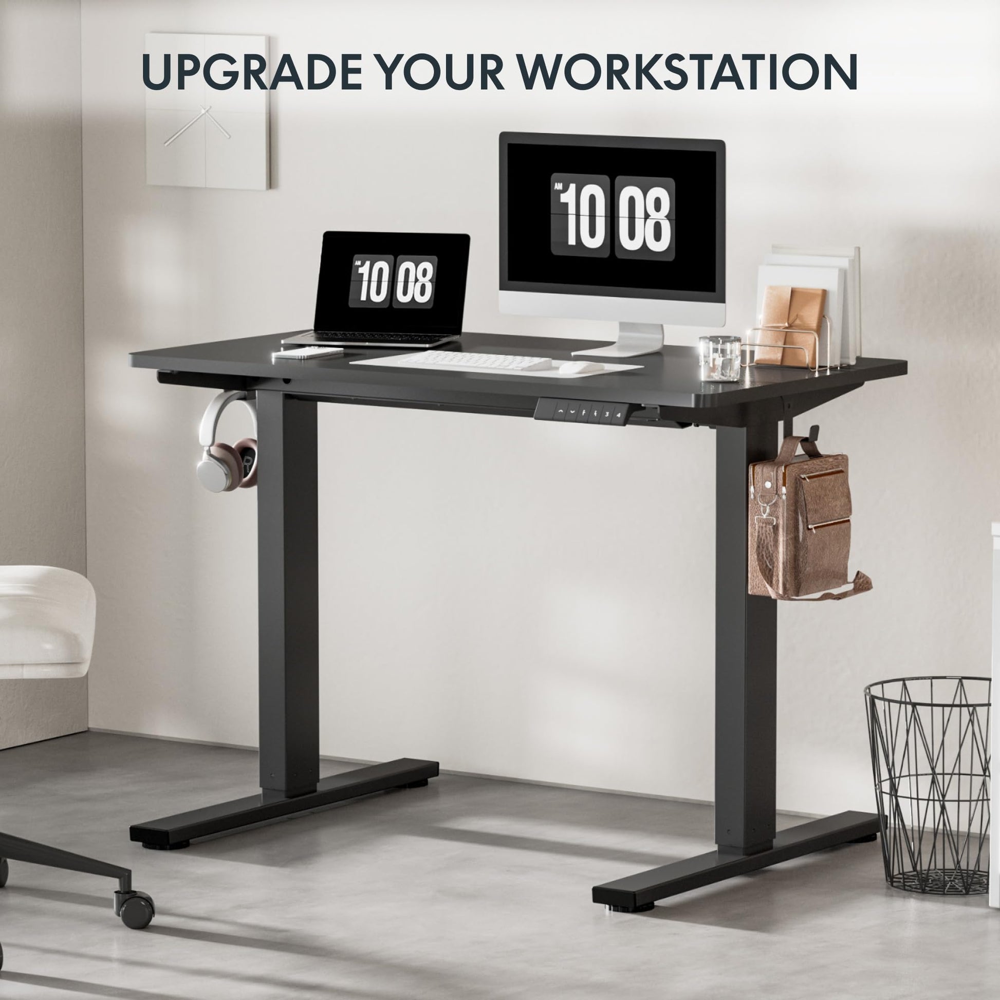 FLEXISPOT EN1 Whole - Piece Standing Desk 48 x 24 Inches Electric Height Adjustable Desk Sit Stand Desk Home Office Desks (Black Frame + Black Table Top) - FocusAid Essentials: Empowering ADHD Living