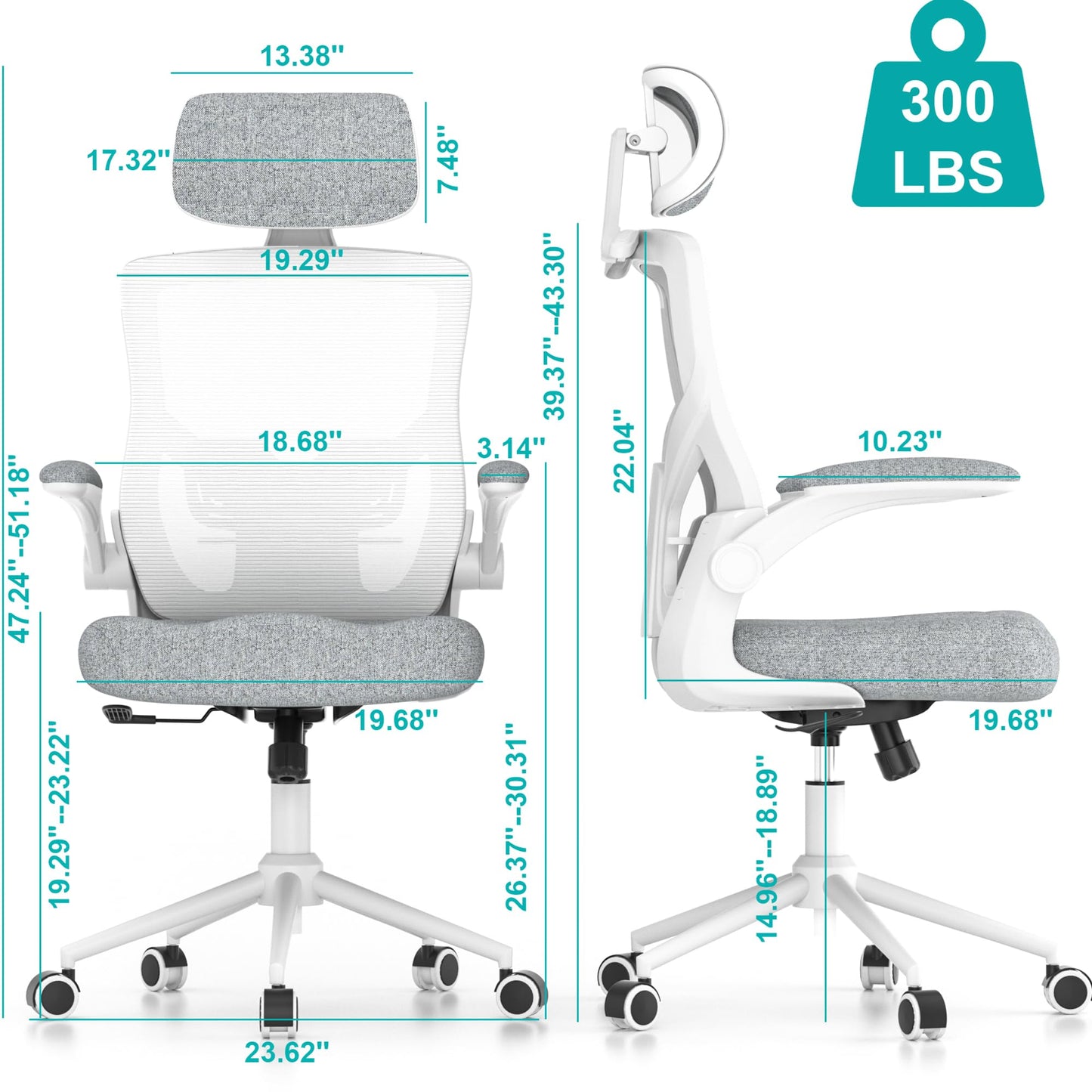 FOKESUN Ergonomic Office Chair, High Back Mesh Desk Chair with Thick Molded Foam Cushion, Coat Hanger, Adjustable Headrest, Lumbar Support, Tilt & Lock Function - Computer Chair (Light Grey) - FocusAid Essentials: Empowering ADHD Living