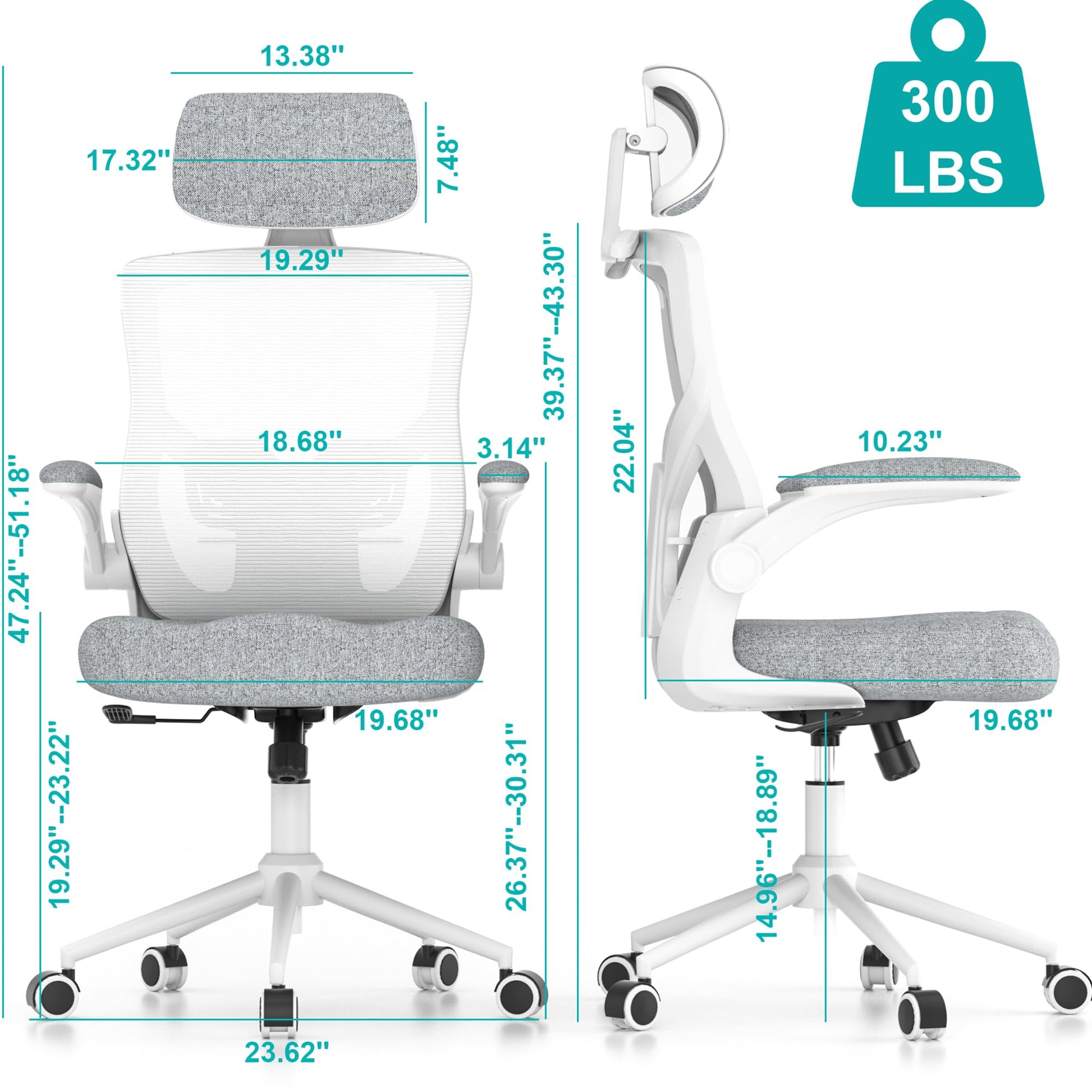 FOKESUN Ergonomic Office Chair, High Back Mesh Desk Chair with Thick Molded Foam Cushion, Coat Hanger, Adjustable Headrest, Lumbar Support, Tilt & Lock Function - Computer Chair (Light Grey) - FocusAid Essentials: Empowering ADHD Living